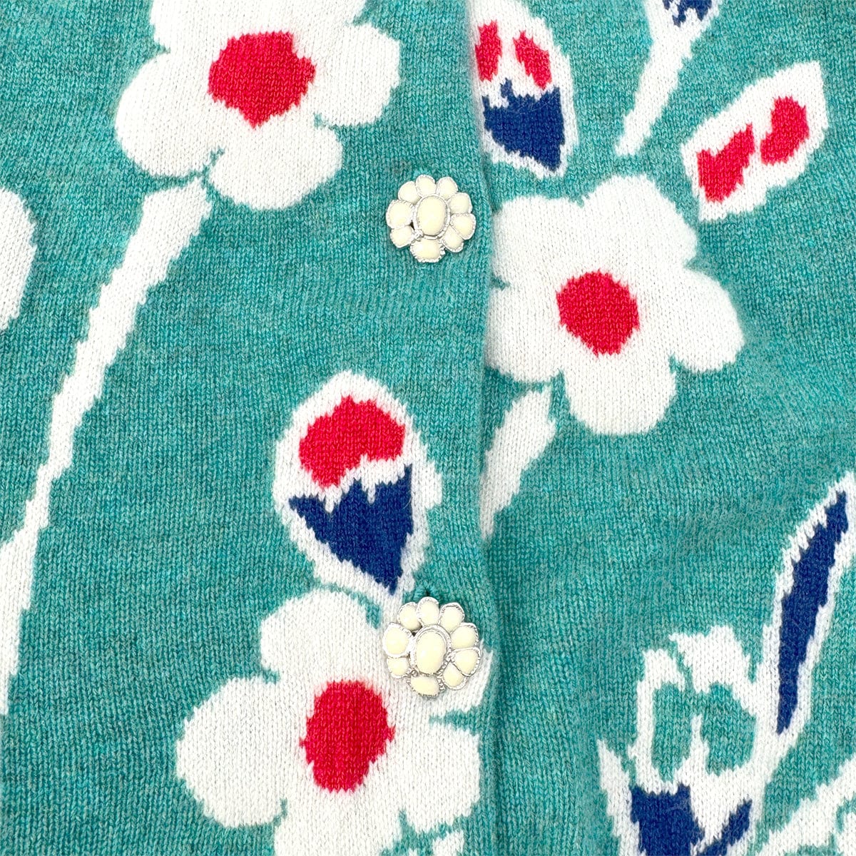 Luxury Promise Japan CHANEL GRPOIX BUTTON FLOWER MOTIF CARDIGAN TURQUOISE CASHMERE 38 P50 RTW 90290325