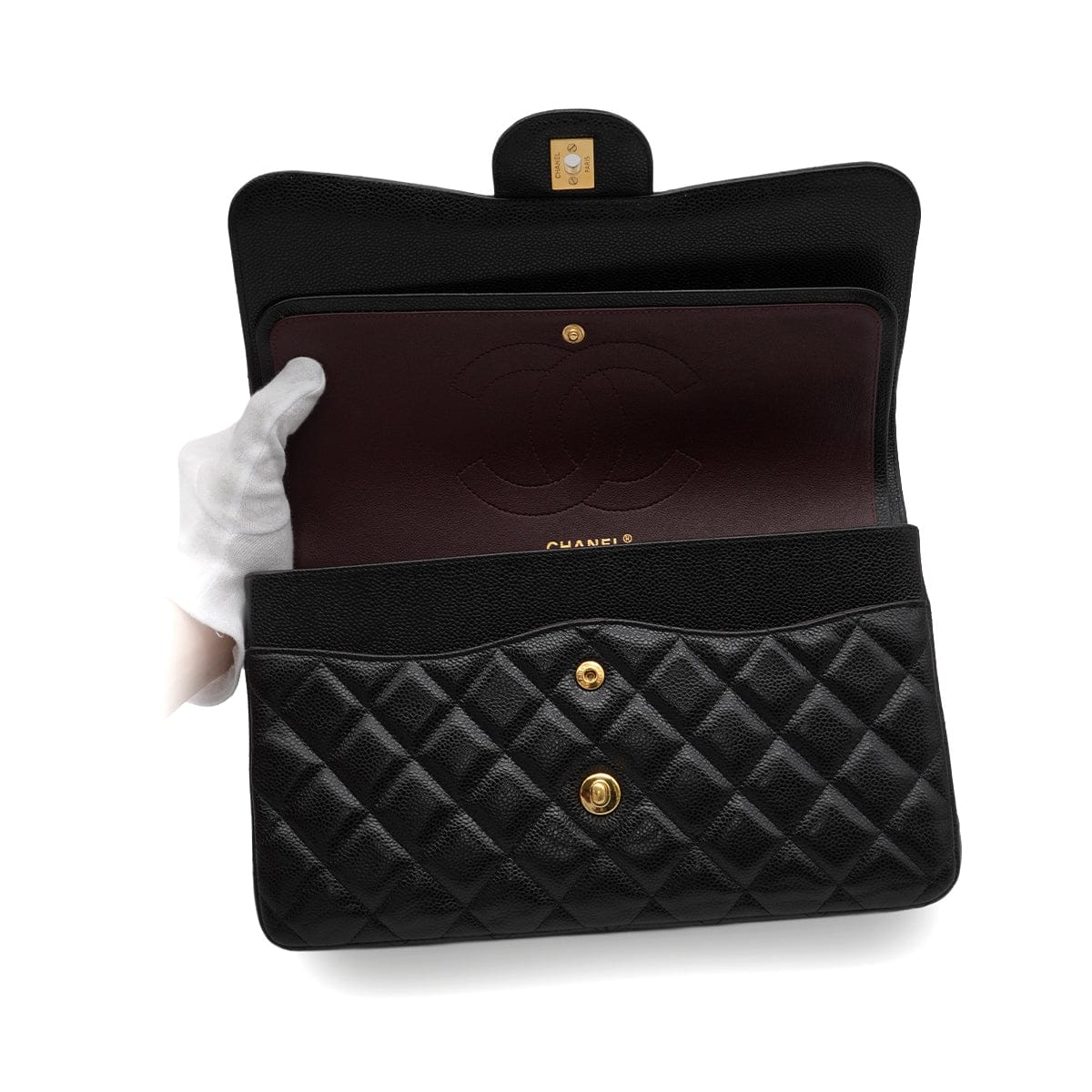 Luxury Promise Japan CHANEL JUMBO MATELASSE 30 CHAIN SHOULDER BAG BLACK CAVIAR SKIN GOLD HARDWARE 90345063