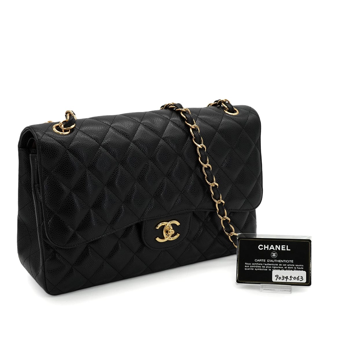 Luxury Promise Japan CHANEL JUMBO MATELASSE 30 CHAIN SHOULDER BAG BLACK CAVIAR SKIN GOLD HARDWARE 90345063