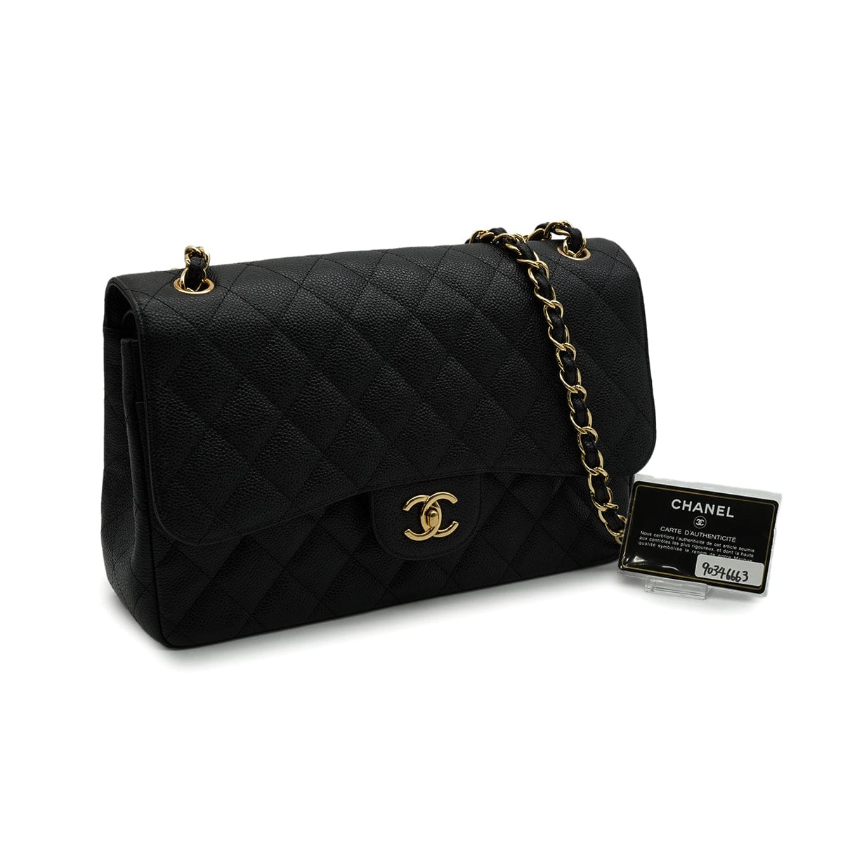 Luxury Promise Japan CHANEL JUMBO MATELASSE 30 CHAIN SHOULDER BAG BLACK CAVIR SKIN GOLD HARDWARE 90346663