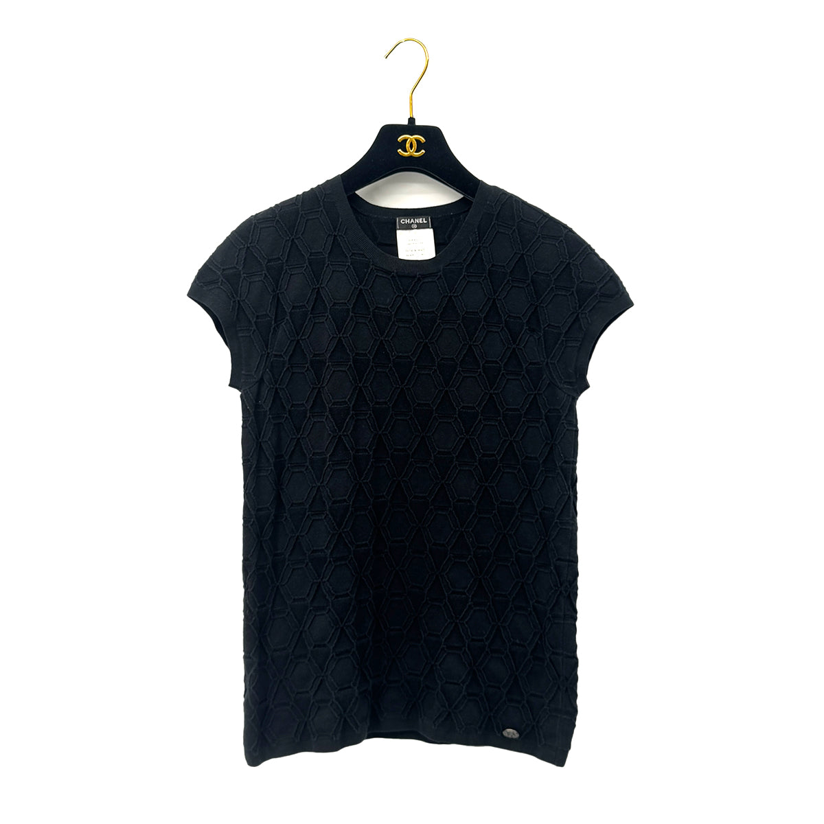 Luxury Promise Japan CHANEL KNIT TOPS SHORT SLEEVE BLACK COTTON 40 P53 RTW 90283635