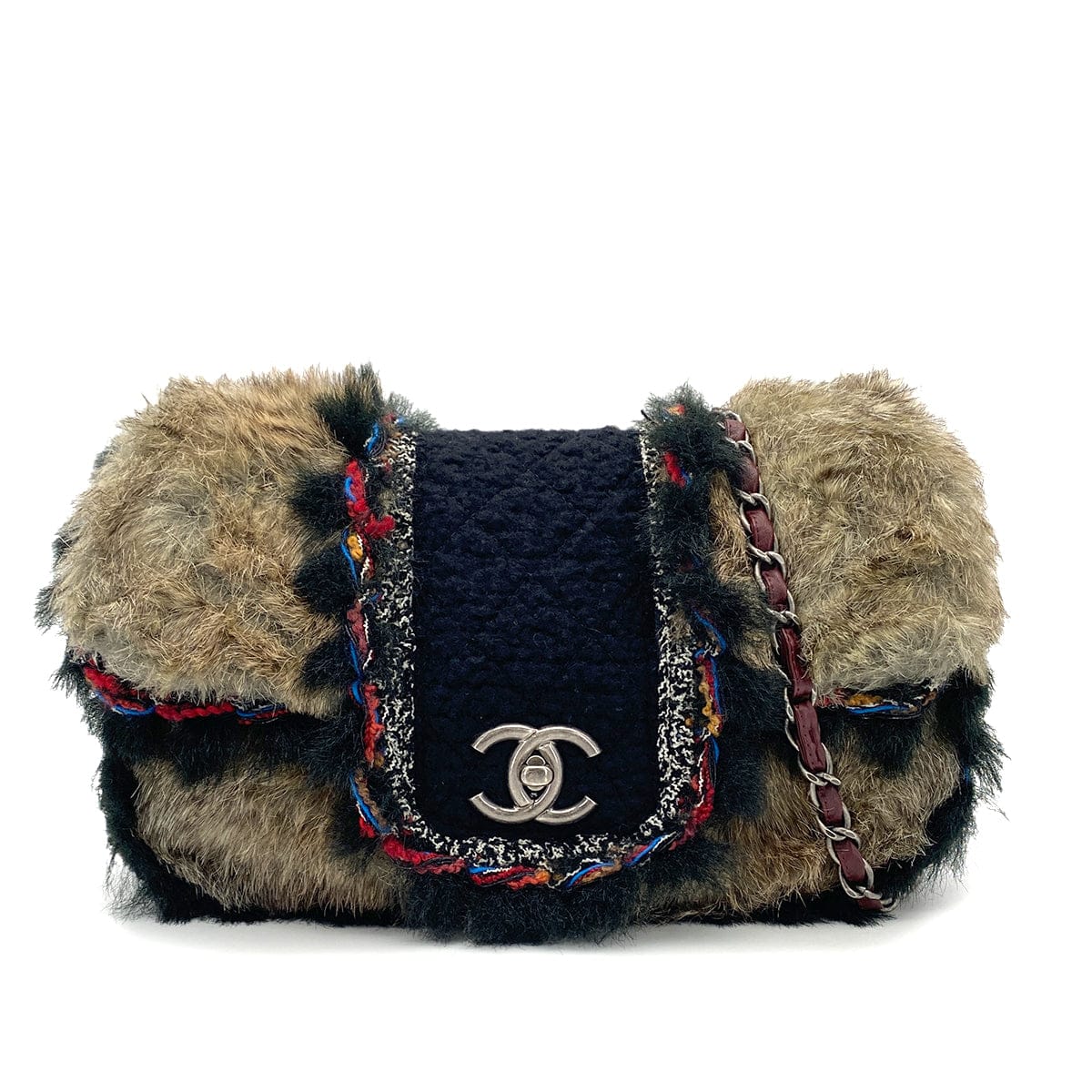 Luxury Promise Japan CHANEL LAPINFUR TWEED COCOMARK CHAIN SHOULDER BAG BLACK 90278503