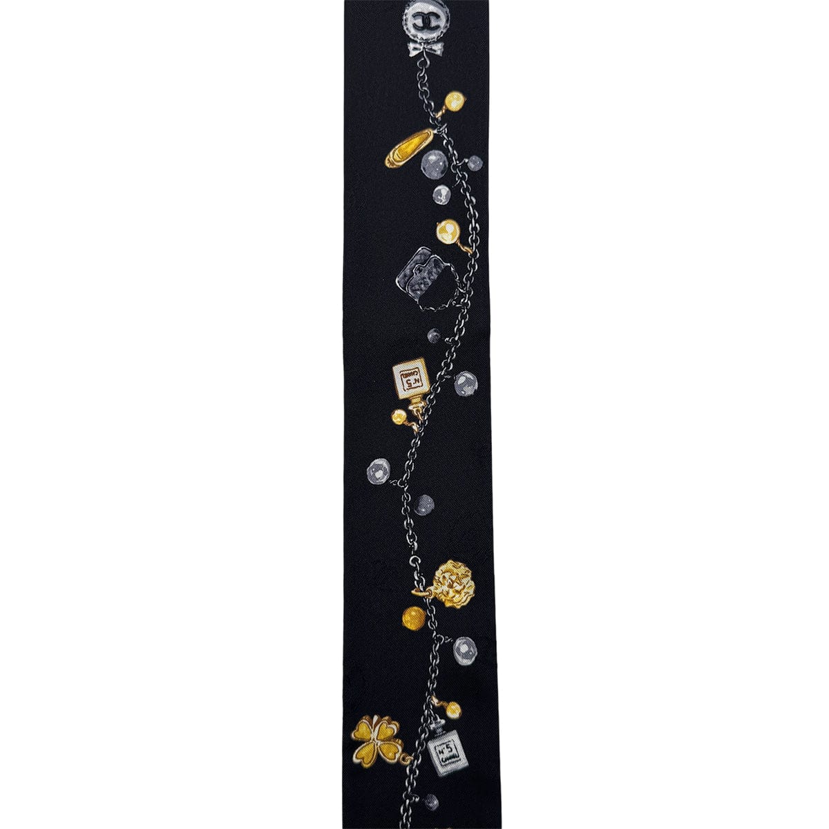 Luxury Promise Japan CHANEL LOGO CHARM PATTERN SCARF HAIR BAND BLACK  SILK ACCESSORY 90324789