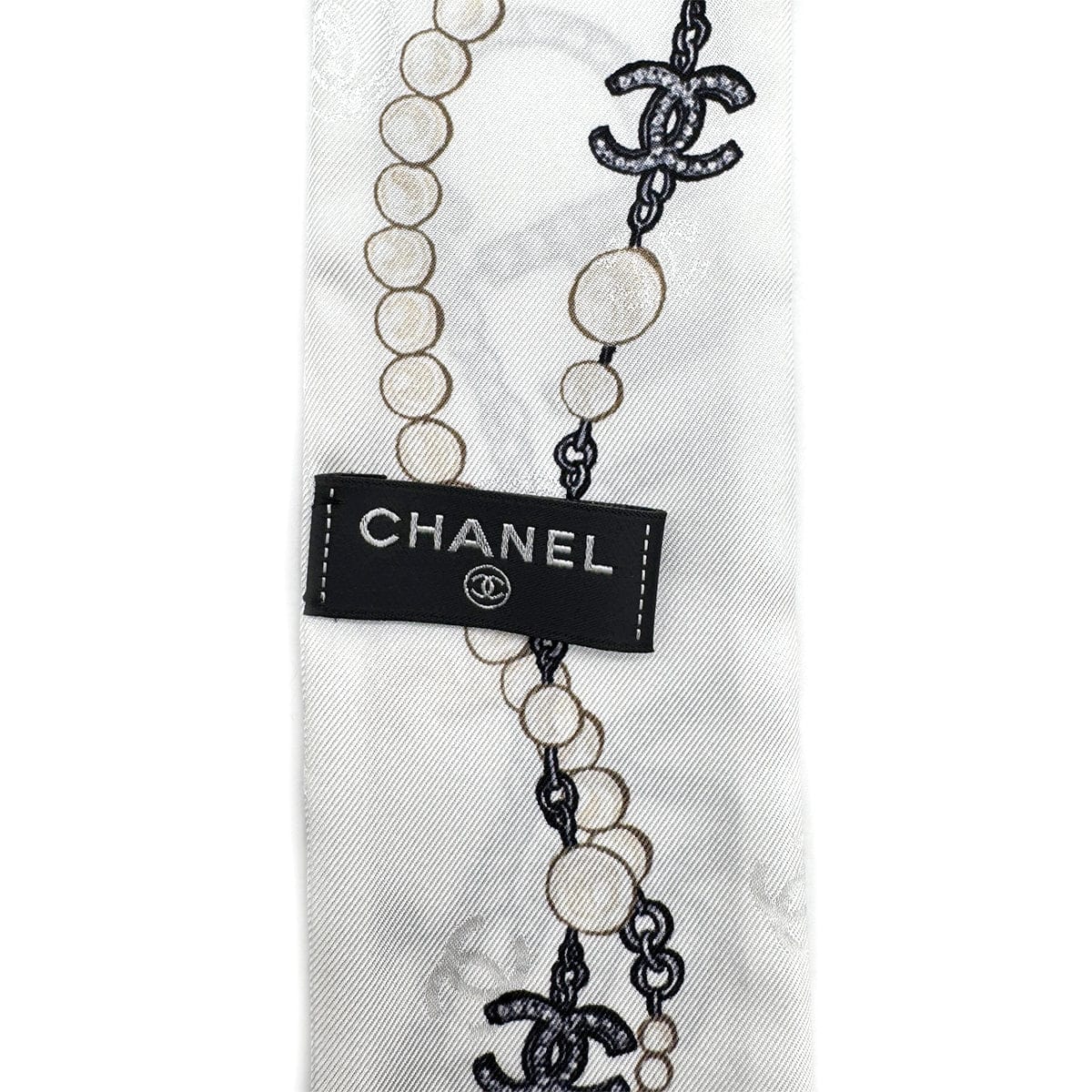 Luxury Promise Japan CHANEL LOGO CHARM PATTERN SCARF HAIR BAND WHITE SILK ACCESSORY 90324790