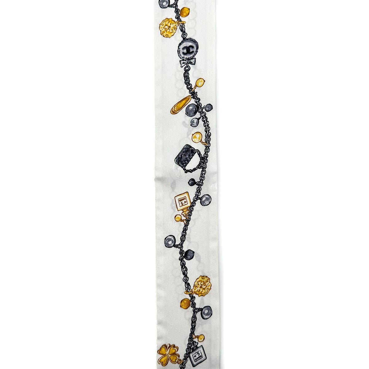 Luxury Promise Japan CHANEL LOGO CHARM PATTERN SCARF HAIR BAND WHITE SILK ACCESSORY 90324790