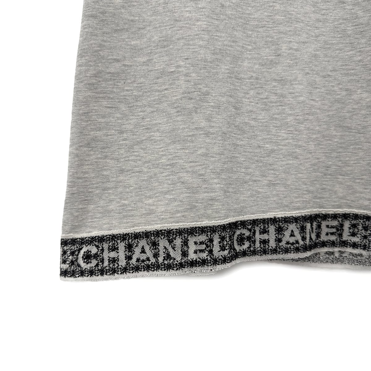 Luxury Promise Japan CHANEL LOGO LACE V-NECK SHORT SLEEVED SHIRT GRAY COTTON 38 P41 RTW 90295860