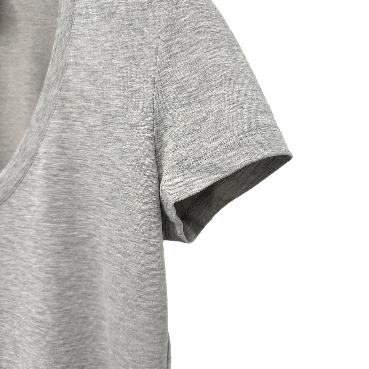 Luxury Promise Japan CHANEL LOGO LACE V-NECK SHORT SLEEVED SHIRT GRAY COTTON 38 P41 RTW 90295860