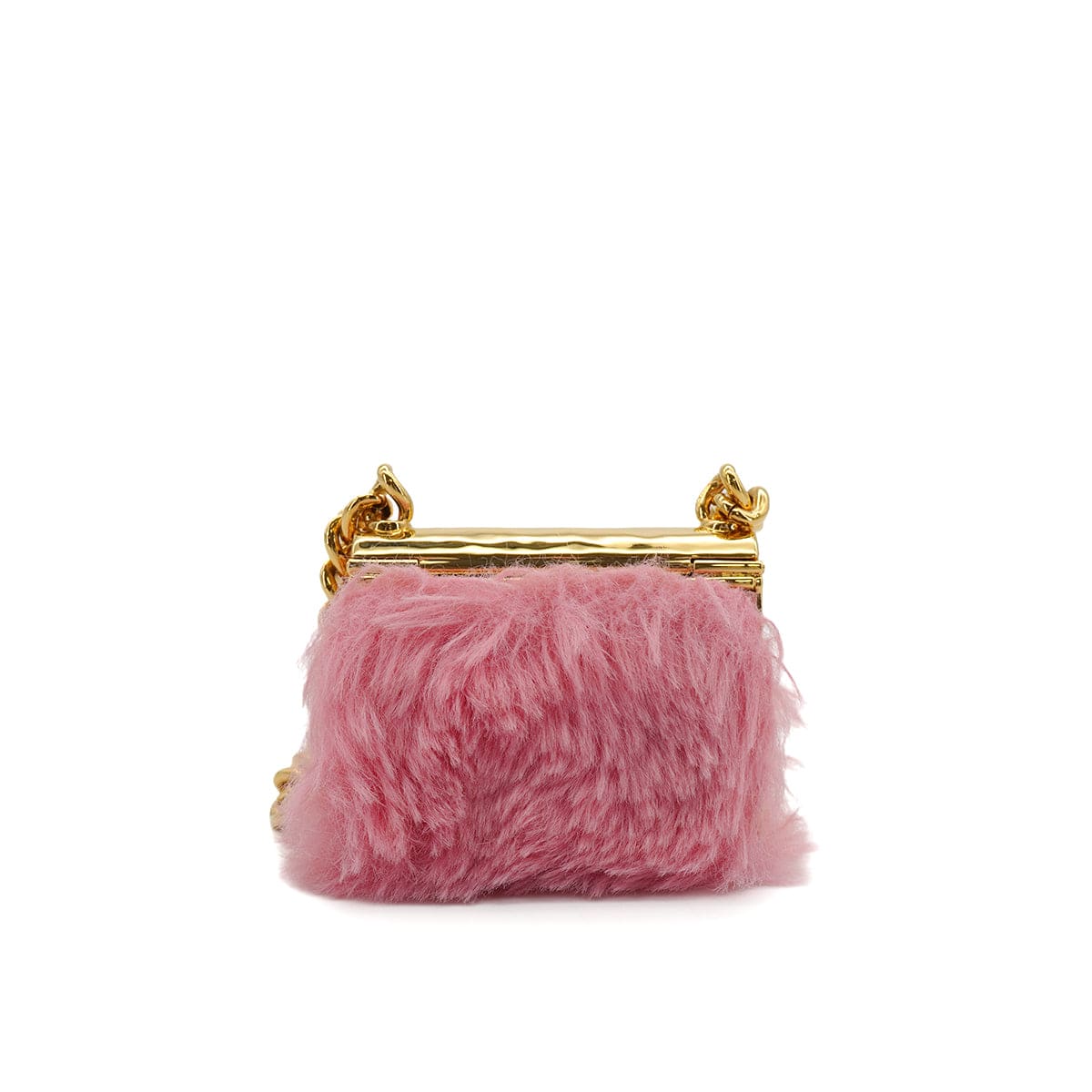 Luxury Promise Japan CHANEL LOGO METAL BAG NECKLACE PINK FAUX FUR GOLD HARDWARE B24C 90344801