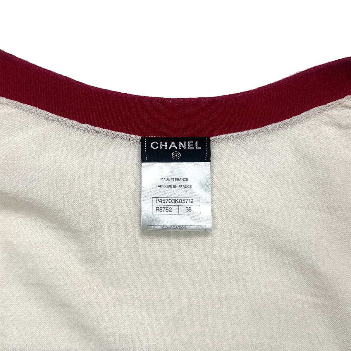 Luxury Promise Japan CHANEL LONG CARDIGAN BORDER PATTERN BEIGE RED BLACK WOOL 38 P45 RTW 90284016