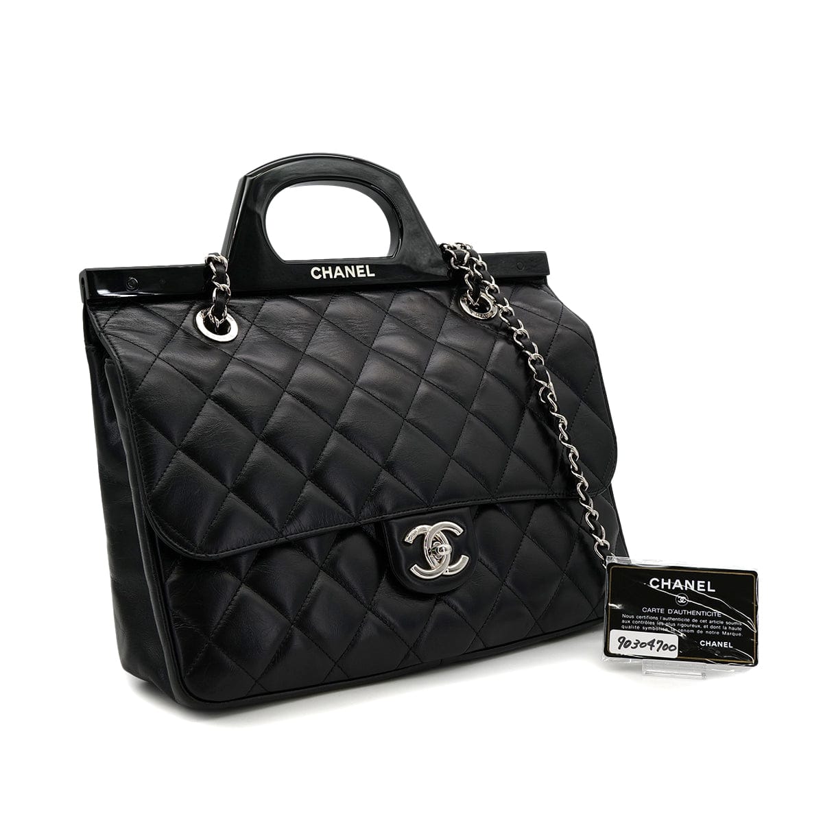 Luxury Promise Japan CHANEL MATELASSE 2WAY HAND CHAIN SHOULDER BAG BLACK LEATHER 90304700