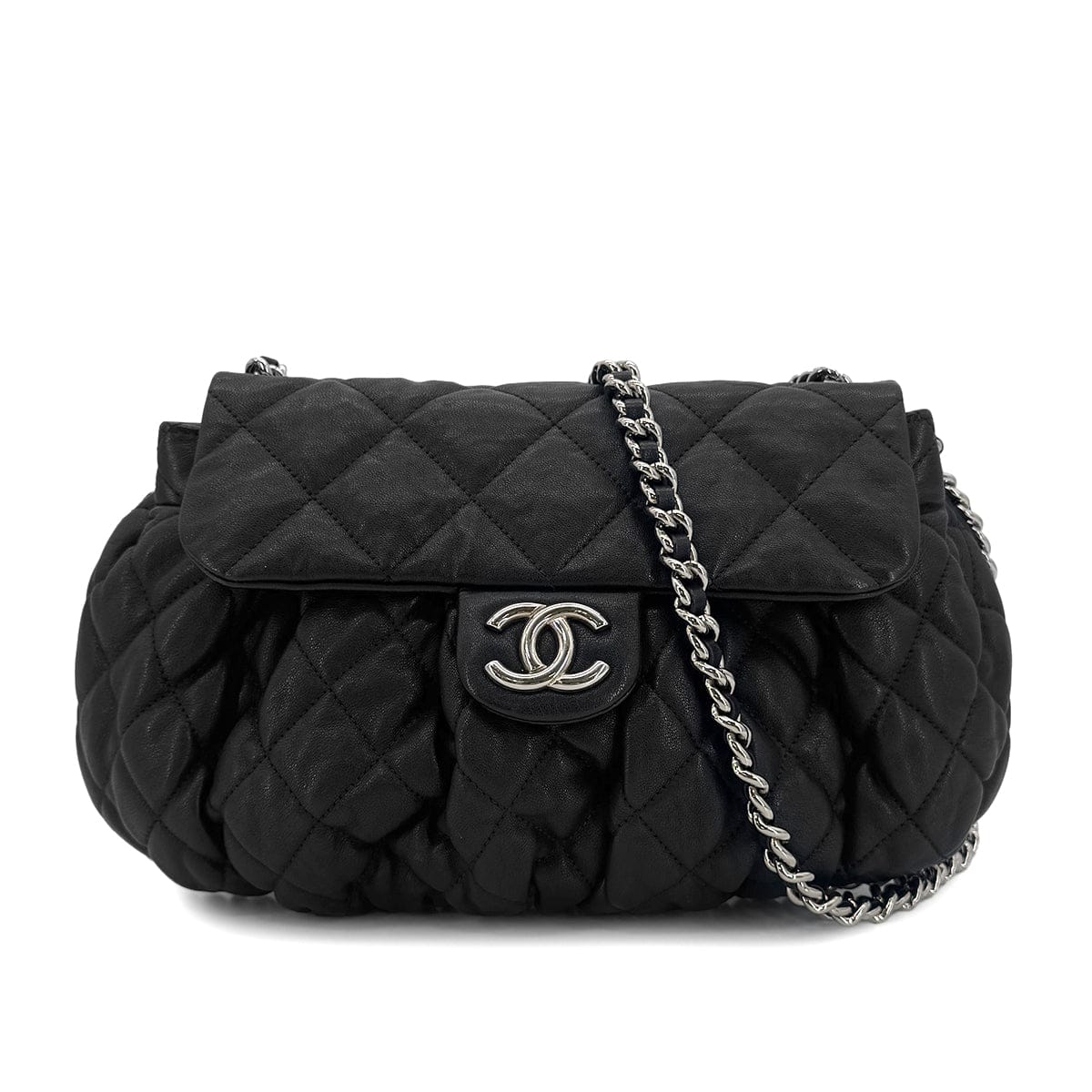 Luxury Promise Japan CHANEL MATELASSE CHAIN AROUND SHOULDER BAG BLACK LEATHER 90301101