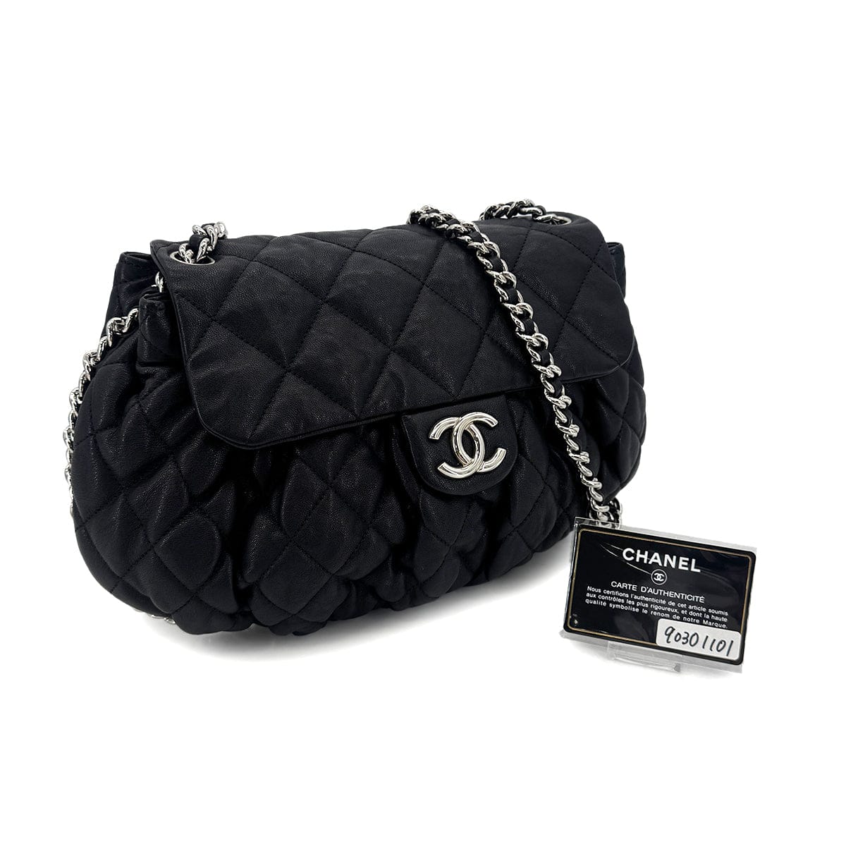 Luxury Promise Japan CHANEL MATELASSE CHAIN AROUND SHOULDER BAG BLACK LEATHER 90301101