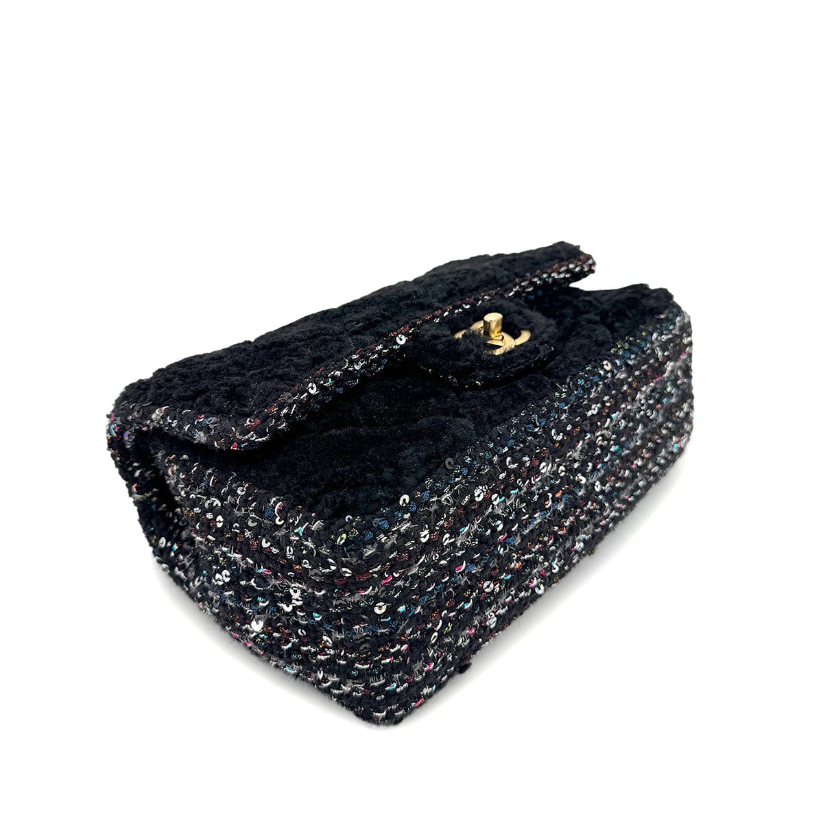 Luxury Promise Japan CHANEL MATELASSE CHAIN SHOULDER BAG BLACK FAR TWEED SEQUINS 90292747