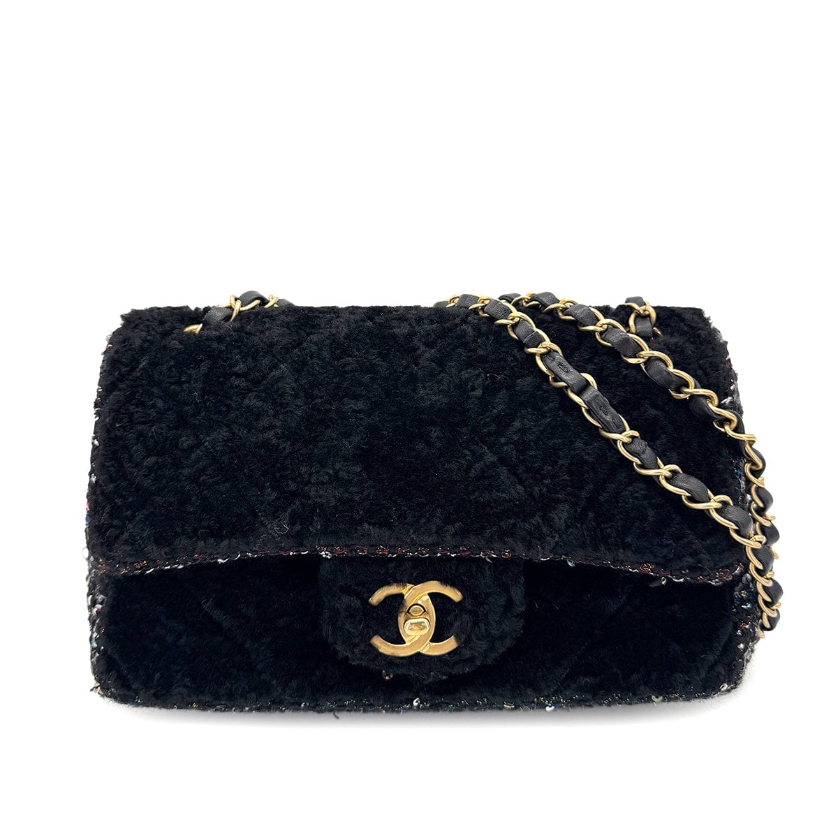 Luxury Promise Japan CHANEL MATELASSE CHAIN SHOULDER BAG BLACK FAR TWEED SEQUINS 90292747