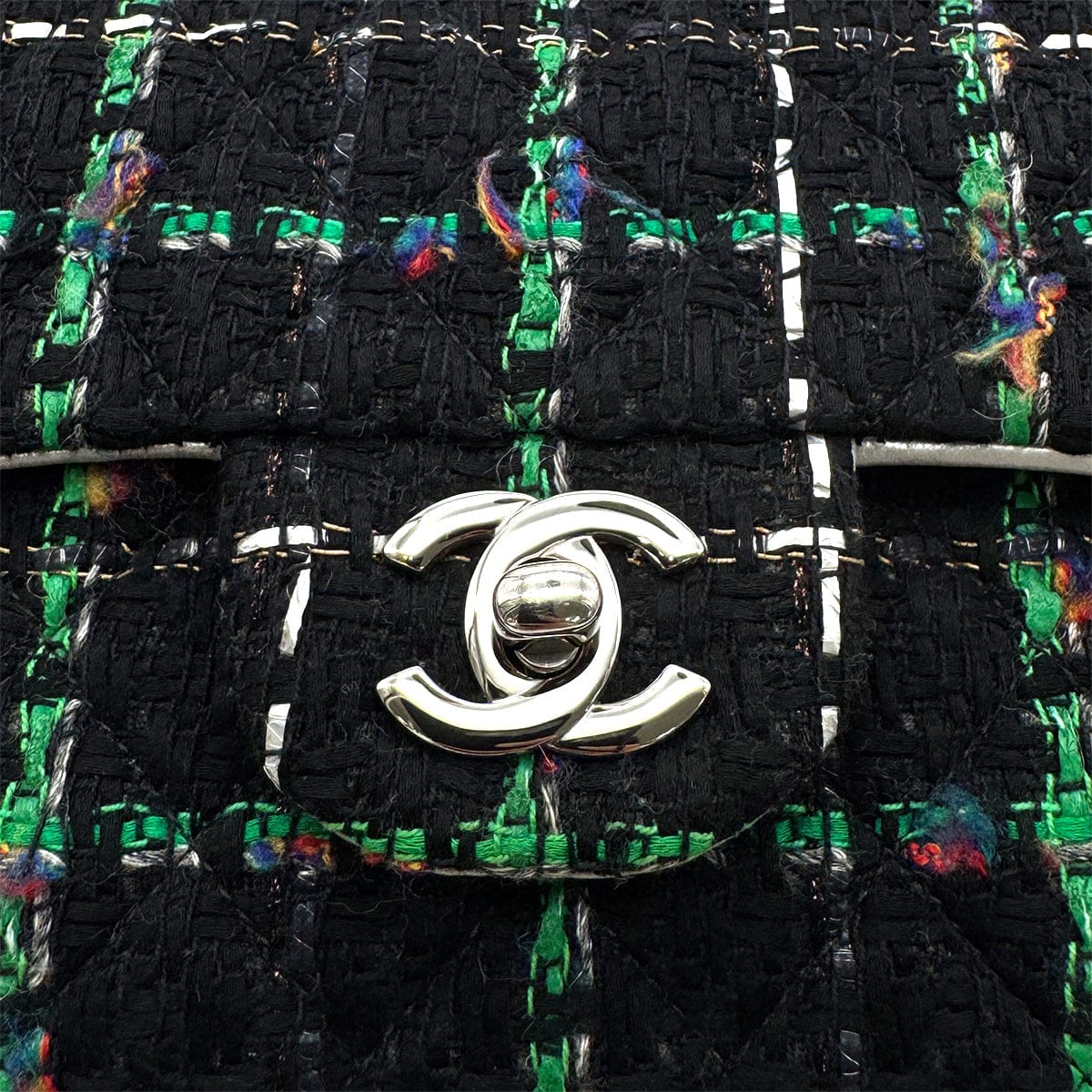 Luxury Promise Japan CHANEL MATELASSE CHAIN SHOULDER BAG BLACK GREEN TWEED 90294174