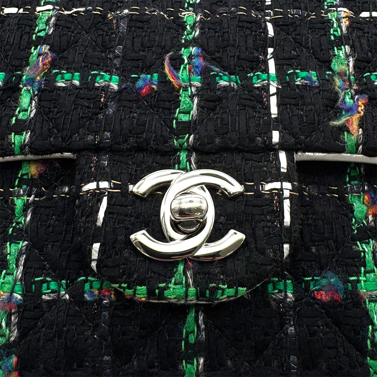 Luxury Promise Japan CHANEL MATELASSE CHAIN SHOULDER BAG BLACK GREEN TWEED 90294174