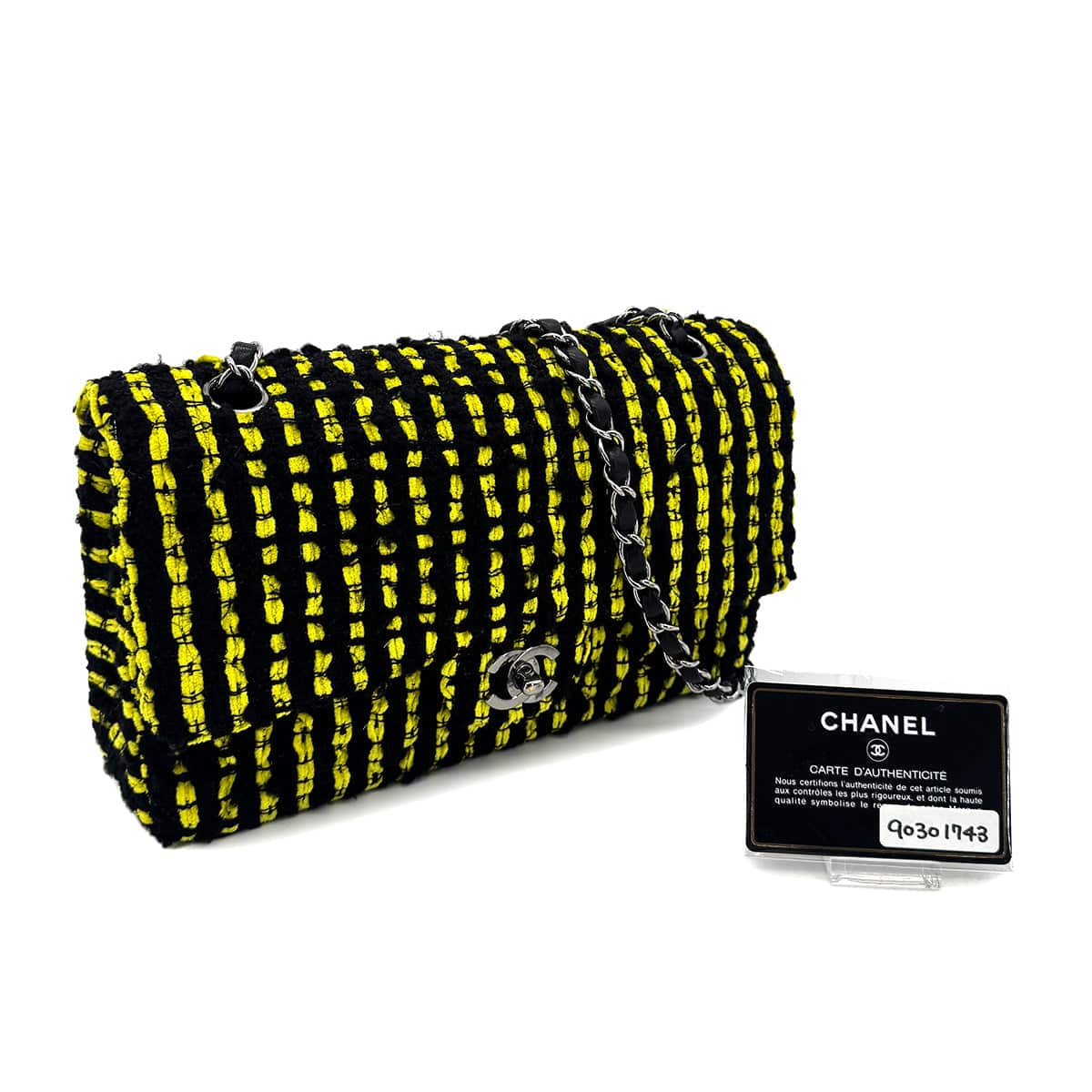 Luxury Promise Japan CHANEL MATELASSE CHAIN SHOULDER BAG BLACK YELLOW TWEED 90301743