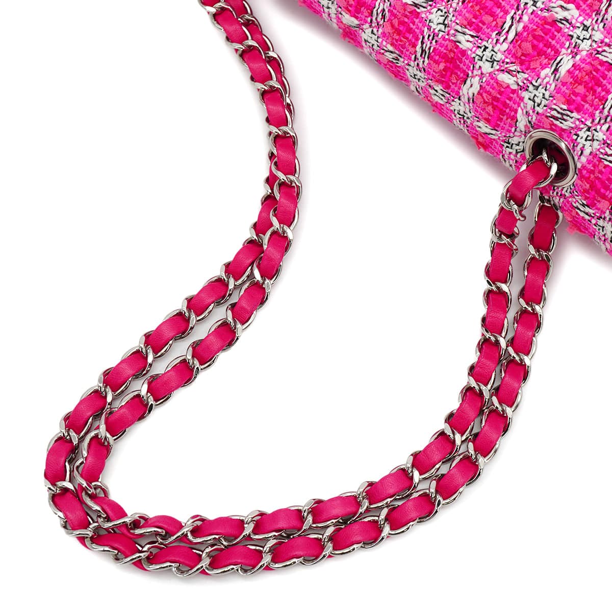Luxury Promise Japan CHANEL MATELASSE CHAIN SHOULDER BAG PINK TWEED SILVER HARDWARE 90335041