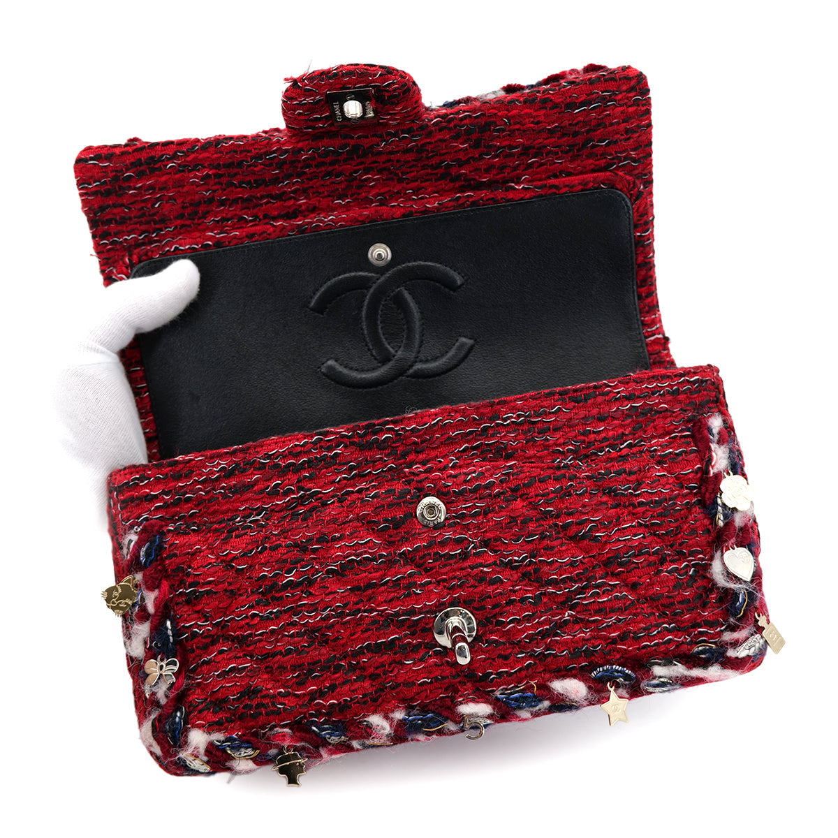 Luxury Promise Japan CHANEL MATELASSE CHAIN SHOULDER BAG RED TWEED ICON CHARM 90301722