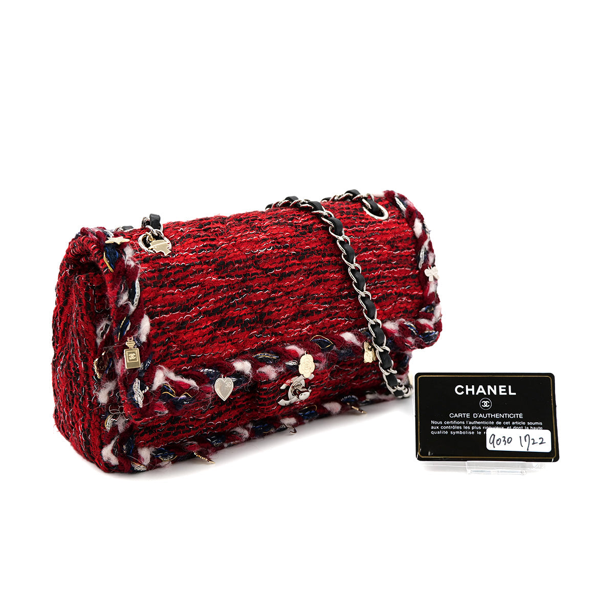Luxury Promise Japan CHANEL MATELASSE CHAIN SHOULDER BAG RED TWEED ICON CHARM 90301722