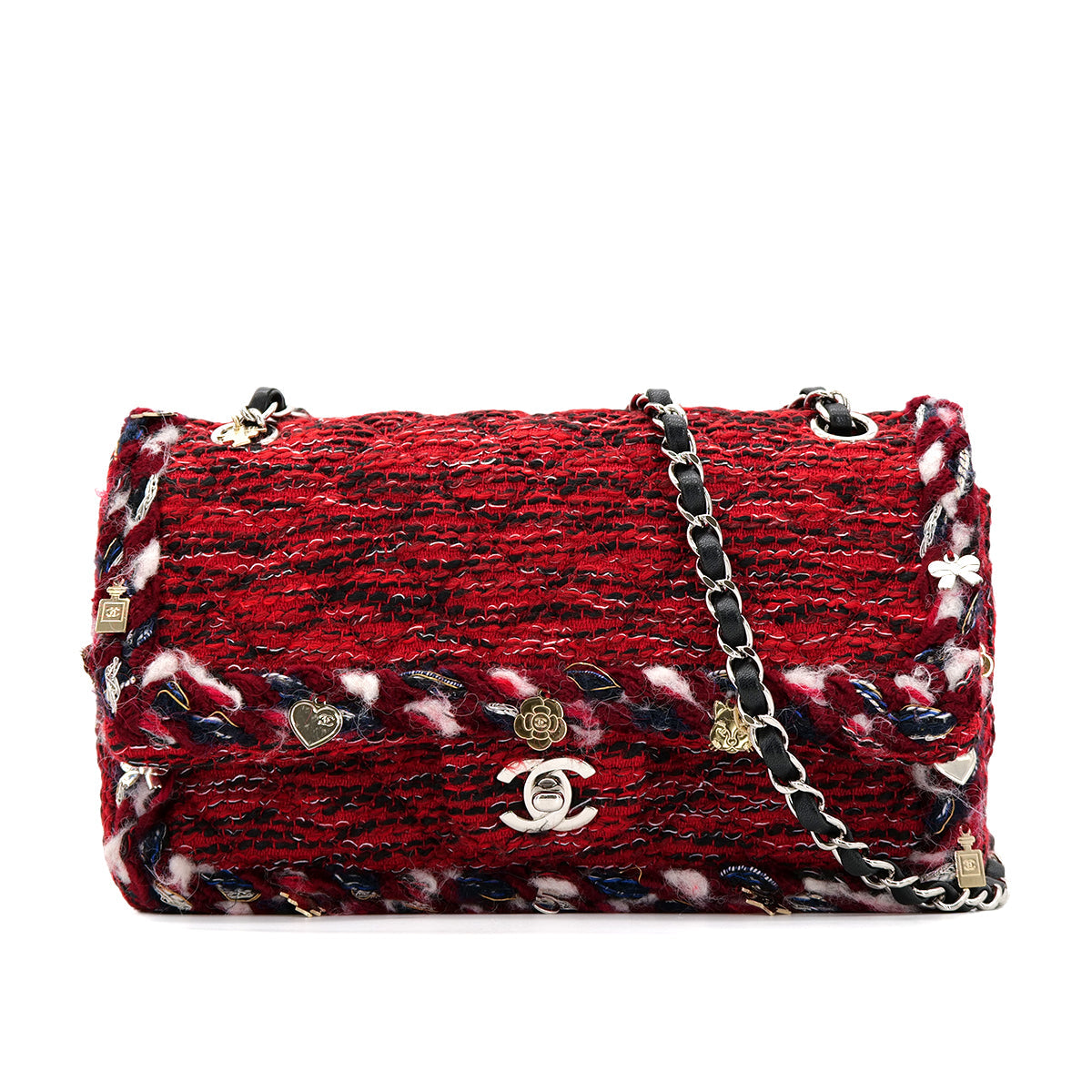 Luxury Promise Japan CHANEL MATELASSE CHAIN SHOULDER BAG RED TWEED ICON CHARM 90301722
