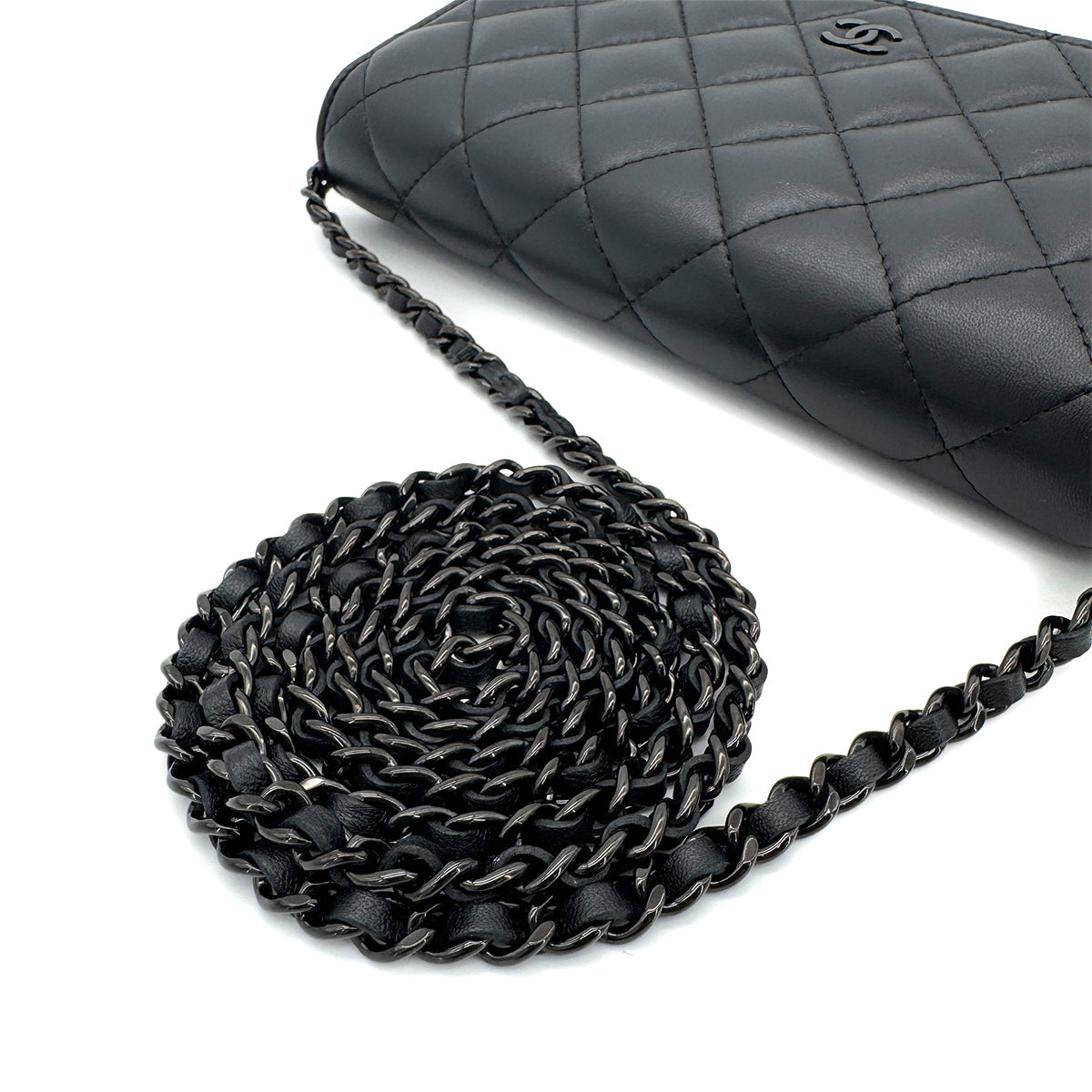 Luxury Promise Japan CHANEL MATELASSE CHAIN WALLET BLACK LAMB SKIN 90290311