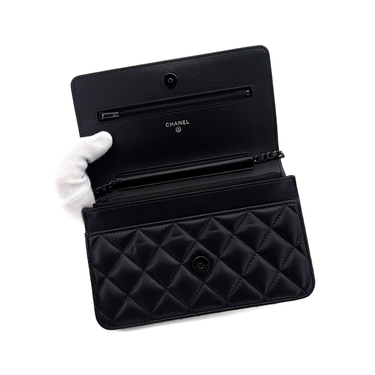Luxury Promise Japan CHANEL MATELASSE CHAIN WALLET BLACK LAMB SKIN 90290311