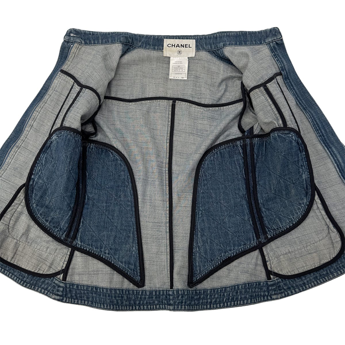 Luxury Promise Japan CHANEL MATELASSE COCO BUTTON DENIM ZIP UP JACKET BLUE COTTON 38 08P RTW 90290217