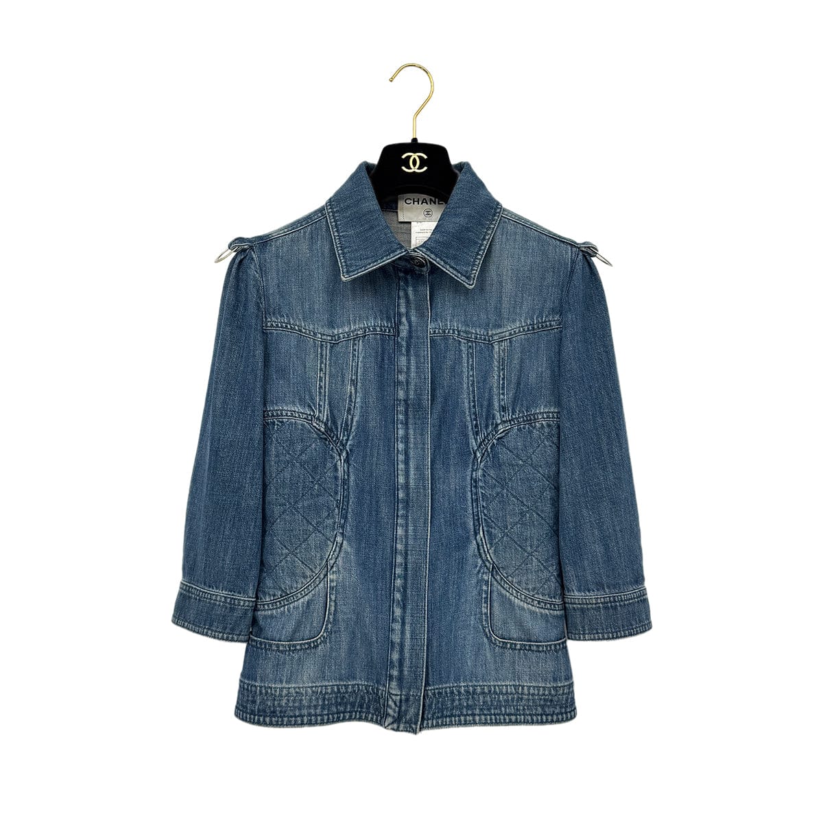 Luxury Promise Japan CHANEL MATELASSE COCO BUTTON DENIM ZIP UP JACKET BLUE COTTON 38 08P RTW 90290217