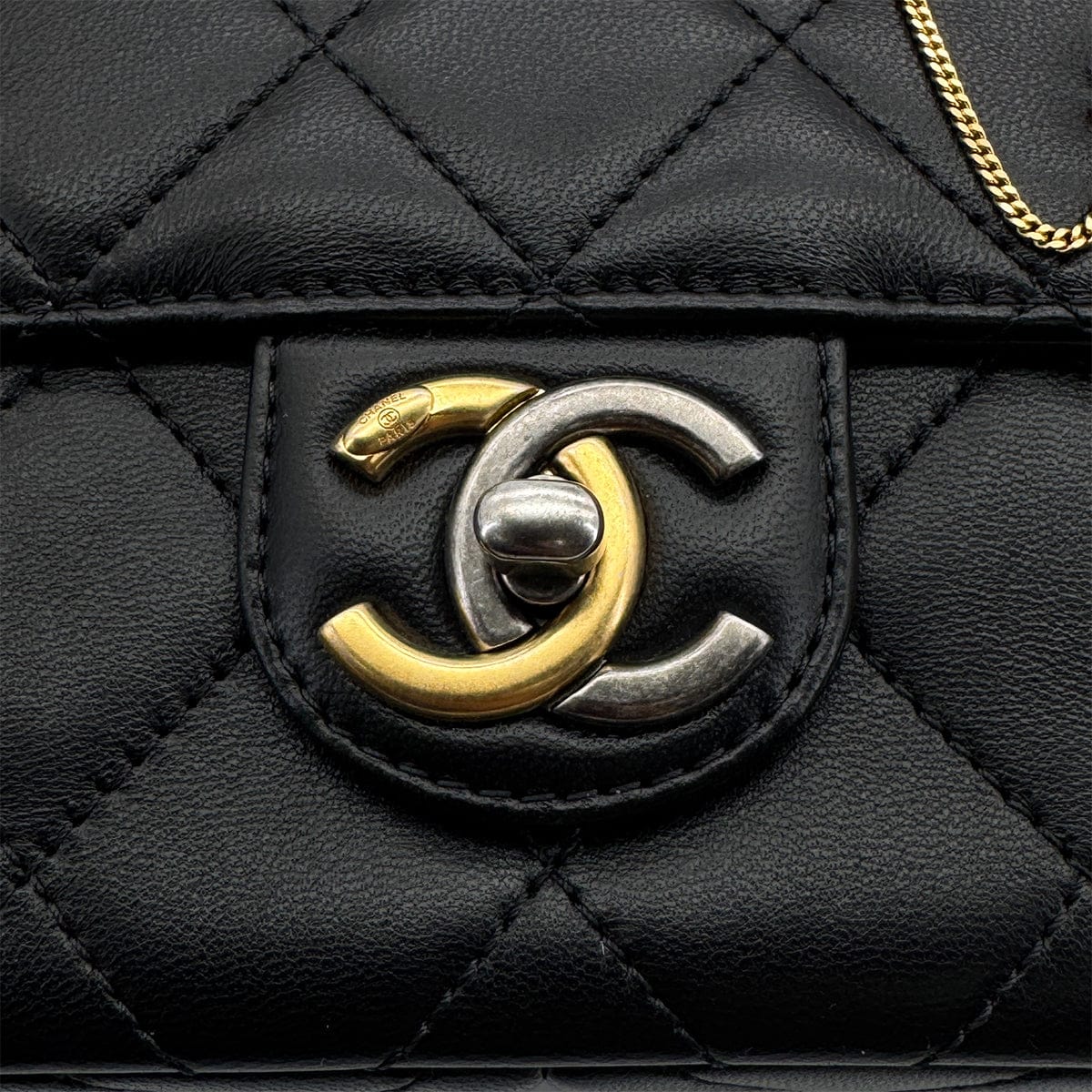 Luxury Promise Japan CHANEL MATELASSE COCO CLIPS CHAIN SHOULDER BAG RHINESTONE FAUX PEARL BLACK LAMB SKIN GOLD HARDWARE 90324131
