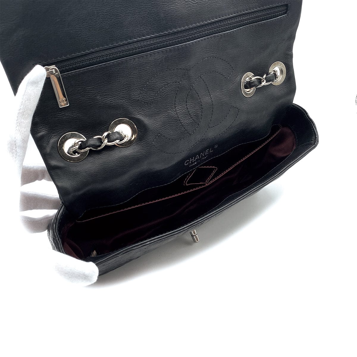 Luxury Promise Japan CHANEL MATELASSE ICON MOTIF CHAIN SHOULDER BAG BLACK LAMB SKIN SILVER HARDWARE 90314751
