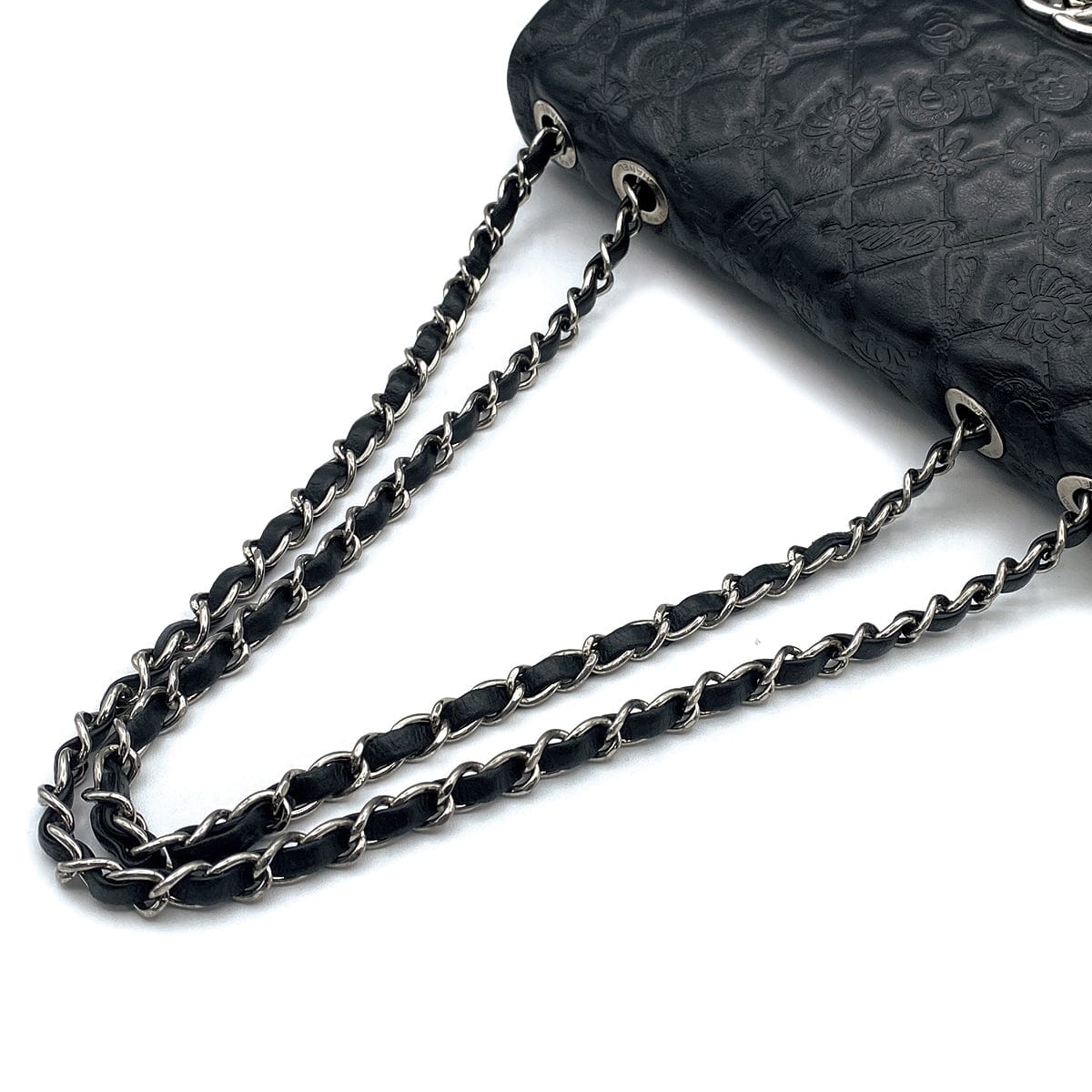 Luxury Promise Japan CHANEL MATELASSE ICON MOTIF CHAIN SHOULDER BAG BLACK LAMB SKIN SILVER HARDWARE 90314751