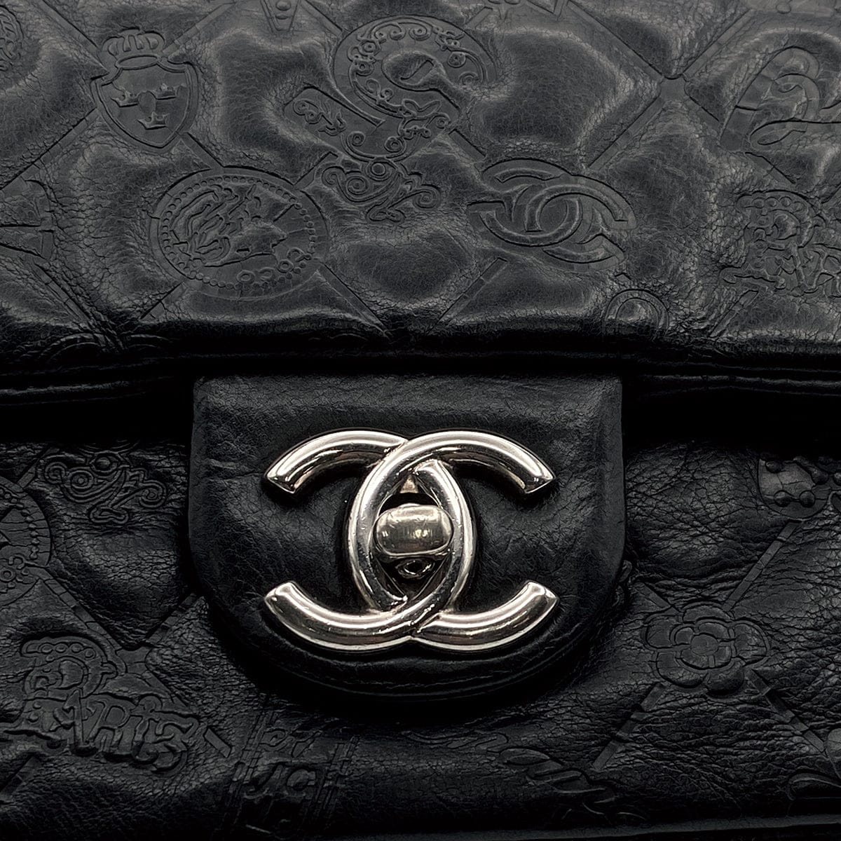 Luxury Promise Japan CHANEL MATELASSE ICON MOTIF CHAIN SHOULDER BAG BLACK LAMB SKIN SILVER HARDWARE 90314751