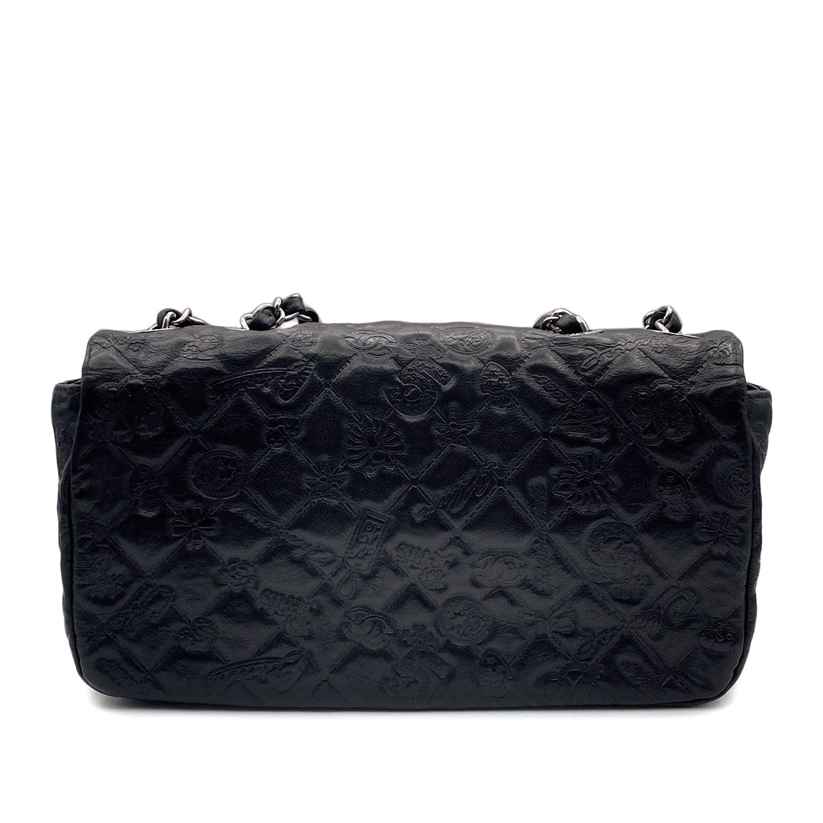 Luxury Promise Japan CHANEL MATELASSE ICON MOTIF CHAIN SHOULDER BAG BLACK LAMB SKIN SILVER HARDWARE 90314751