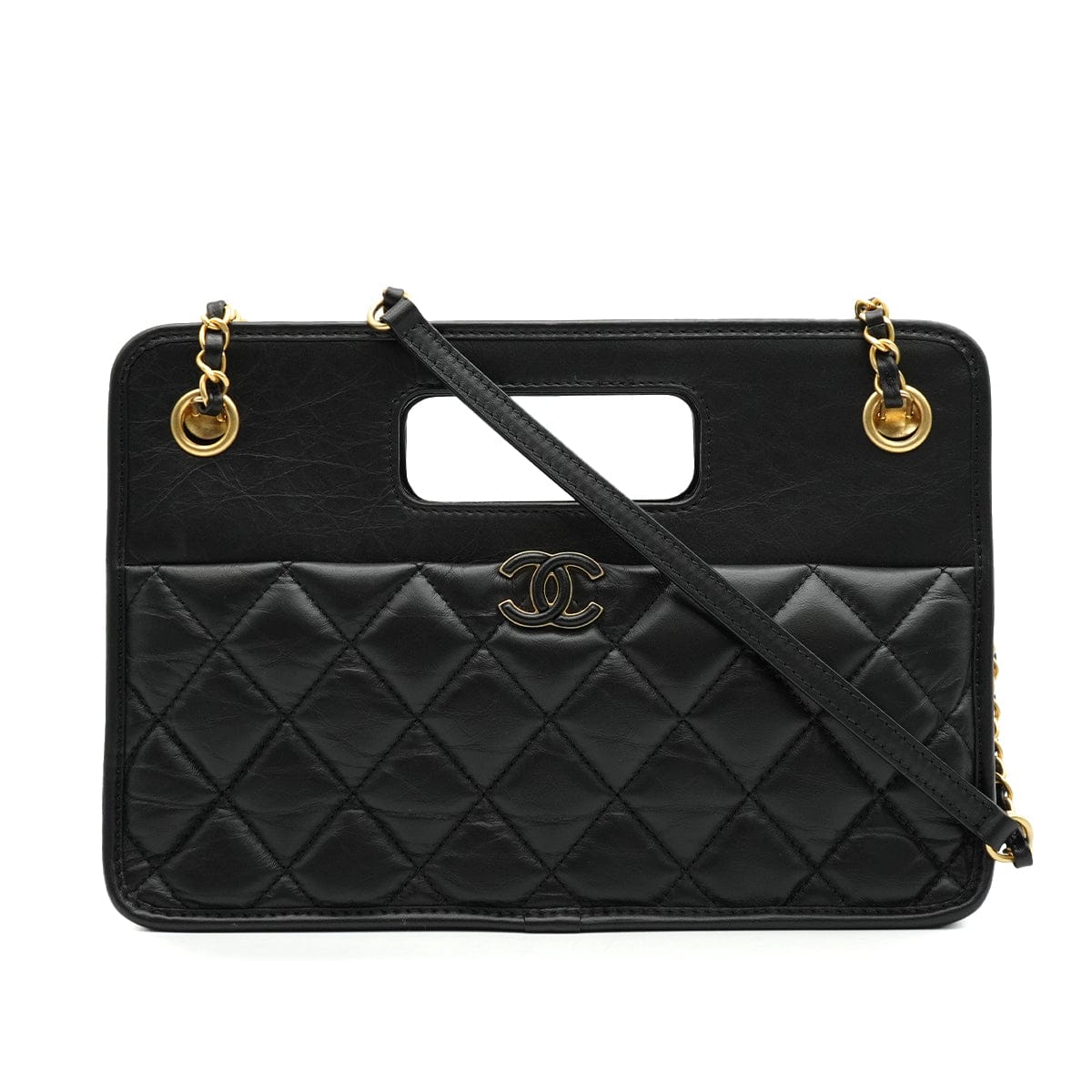 Luxury Promise Japan CHANEL MATELASSE SMALL SHOPPING BAG BLACK LAMB SKIN GOLD HARDWARE 90335798