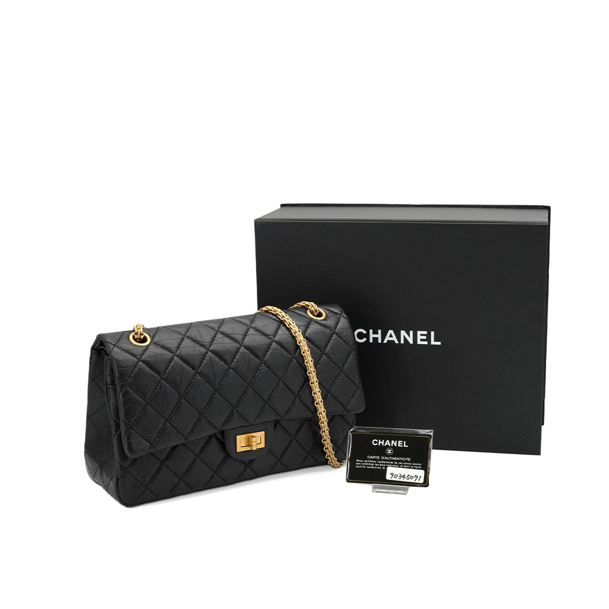 Luxury Promise Japan CHANEL MATERASSE 2.55  CHAIN SHOULDER BAG BLACK LEATHER GOLD HARDWARE 90345071