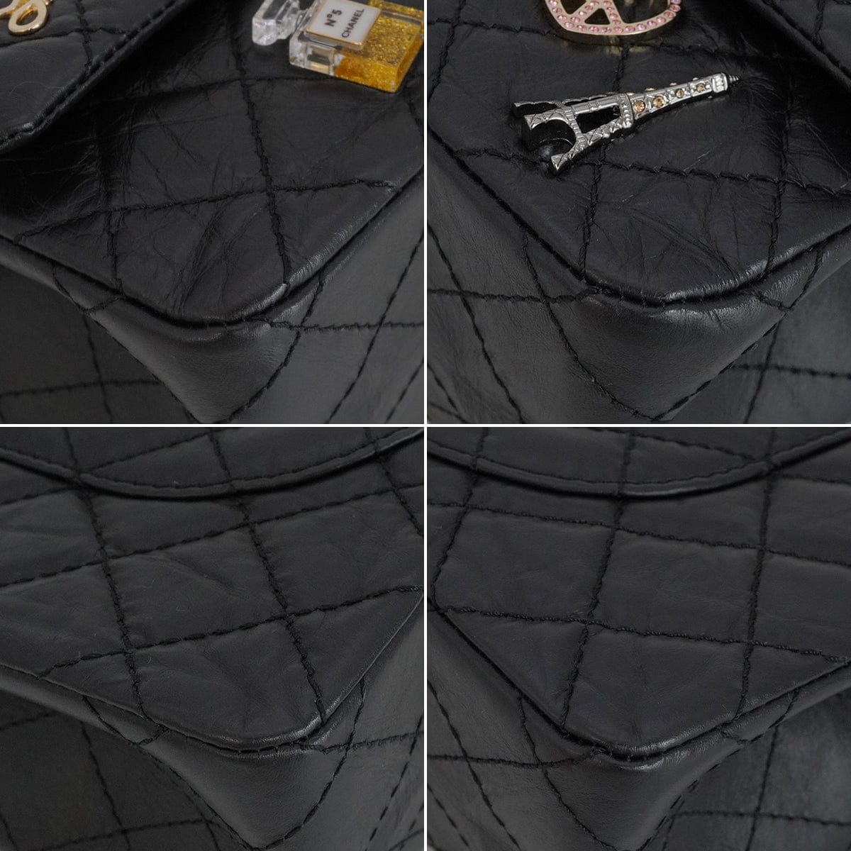 Luxury Promise Japan CHANEL MATERASSE 2.55 ICON CHARM CHAIN SHOULDER BAG BLACK LEATHER GOLD HARDWARE 90345064