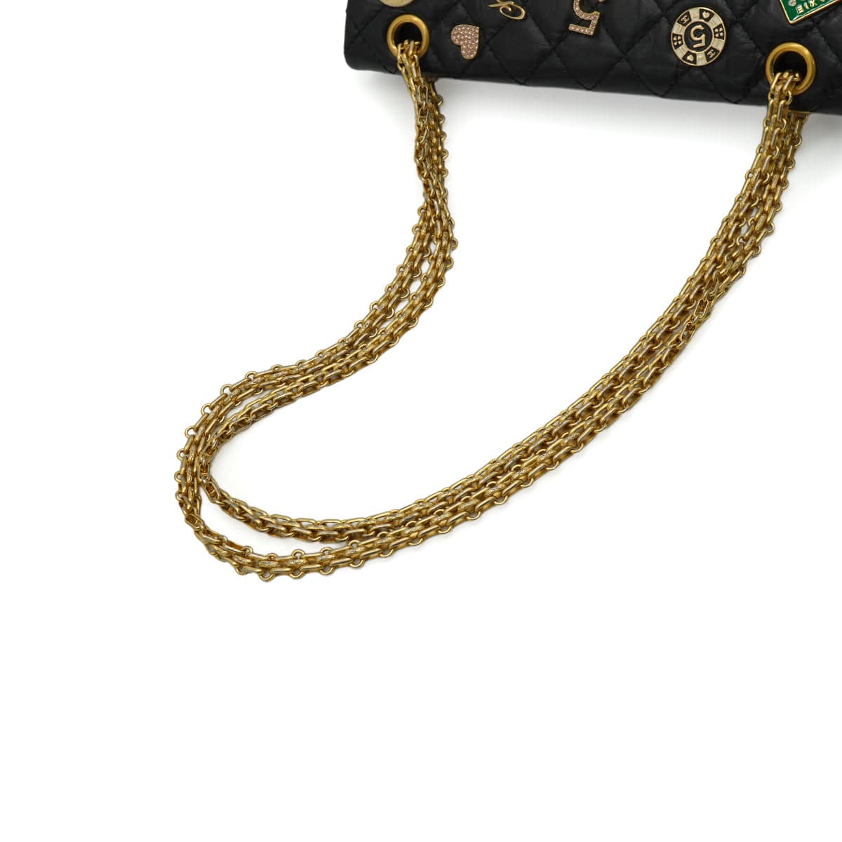 Luxury Promise Japan CHANEL MATERASSE 2.55 REISSUE CASINO LUCKY CHARM CHAIN SHOULDER BAG BLACK LEATHER GOLD HARDWARE 90344369
