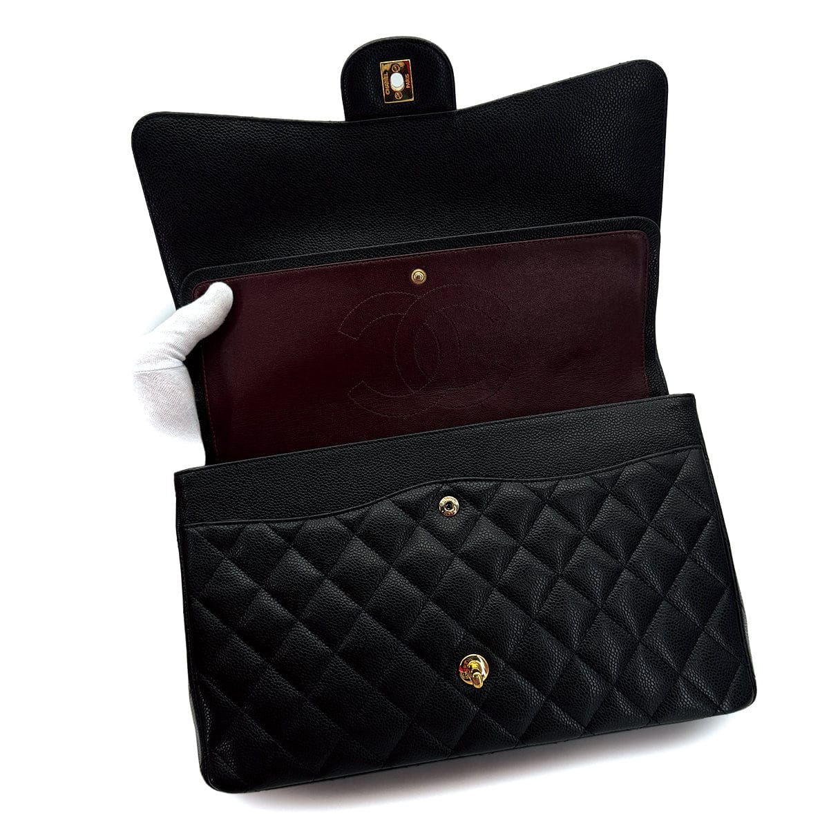 Luxury Promise Japan CHANEL MAXI MATELASSE 34 CHAIN SHOULDER BAG BLACK CAVIAR SKIN GOLD HARDWARE 90312937