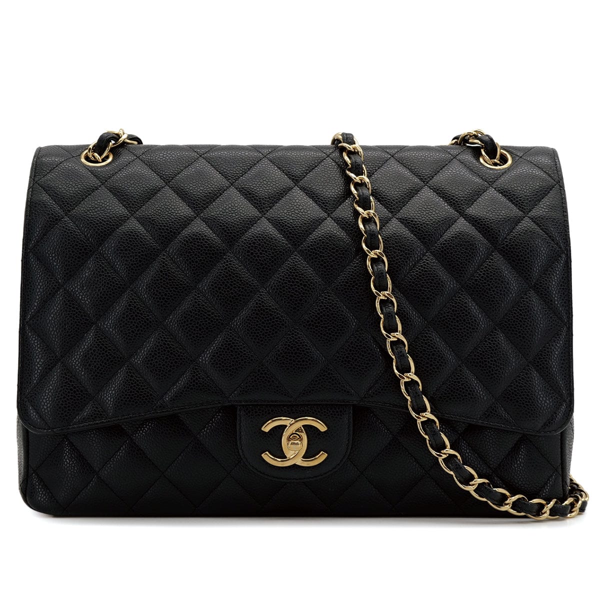 Luxury Promise Japan CHANEL MAXI MATELASSE 34 CHAIN SHOULDER BAG BLACK CAVIAR SKIN GOLD HARDWARE 90312937
