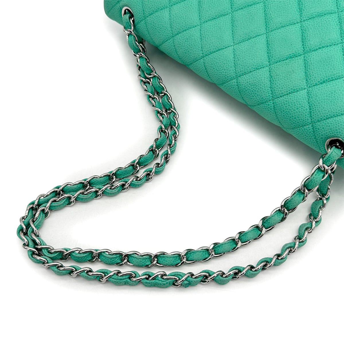 Luxury Promise Japan CHANEL MAXI MATELASSE 34 CHAIN SHOULDER BAG EMERALD GREEN CAVIAR SKIN SILVER HARDWARE 90317871