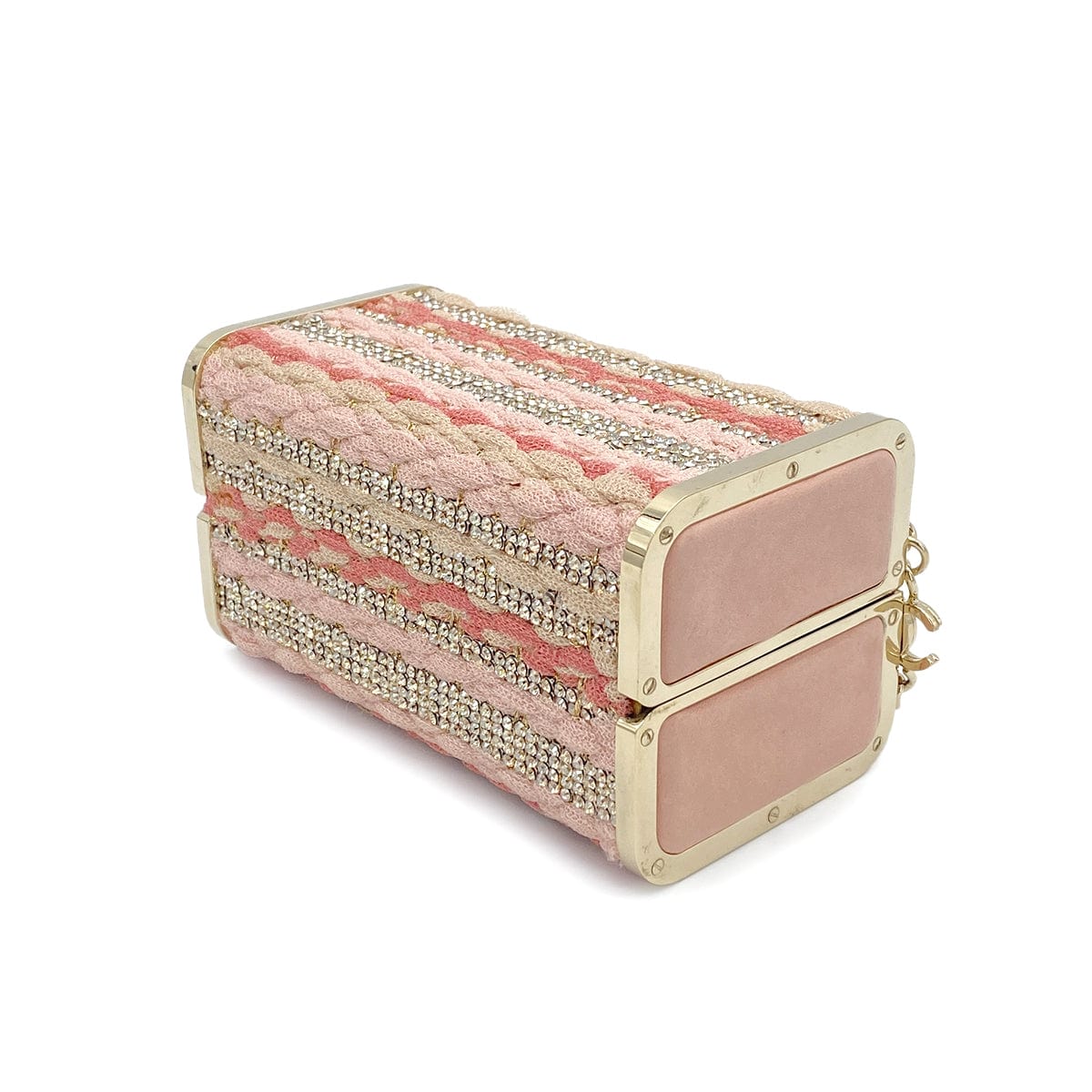 Luxury Promise Japan CHANEL MINAUDIERE CHAIN SHOULDER BAG PINK KNIT LEATHER RHINESTONE 90265911