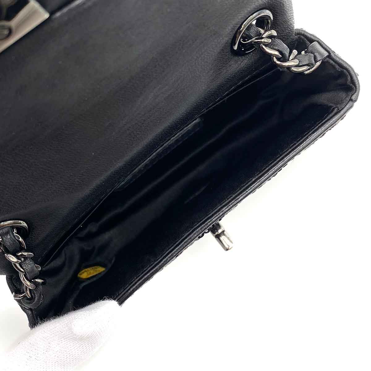 Luxury Promise Japan CHANEL MINI CHAIN SHOULDER BAG BLACK SEQUINS LEATHER 90235890