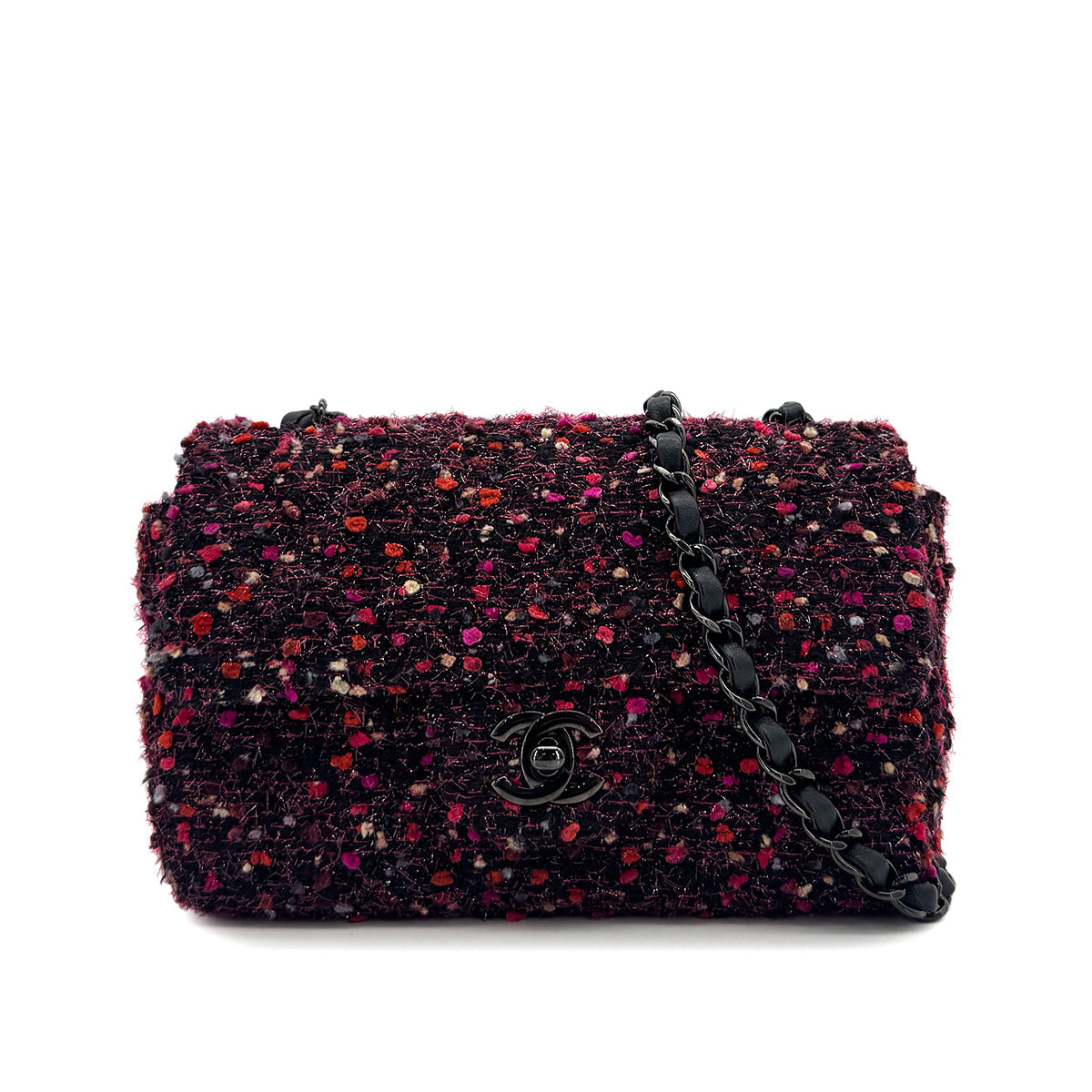 Luxury Promise Japan CHANEL MINI MATELASSE 20 CHAIN SHOULDER BAG BLACK PINK TWEED 90294980