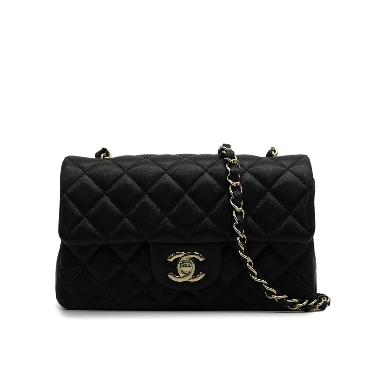 Luxury Promise Japan CHANEL MINI MATELASSE CHAIN SHOULDER BAG BLACK LAMB SKIN GOLD HARDWARE 90346109