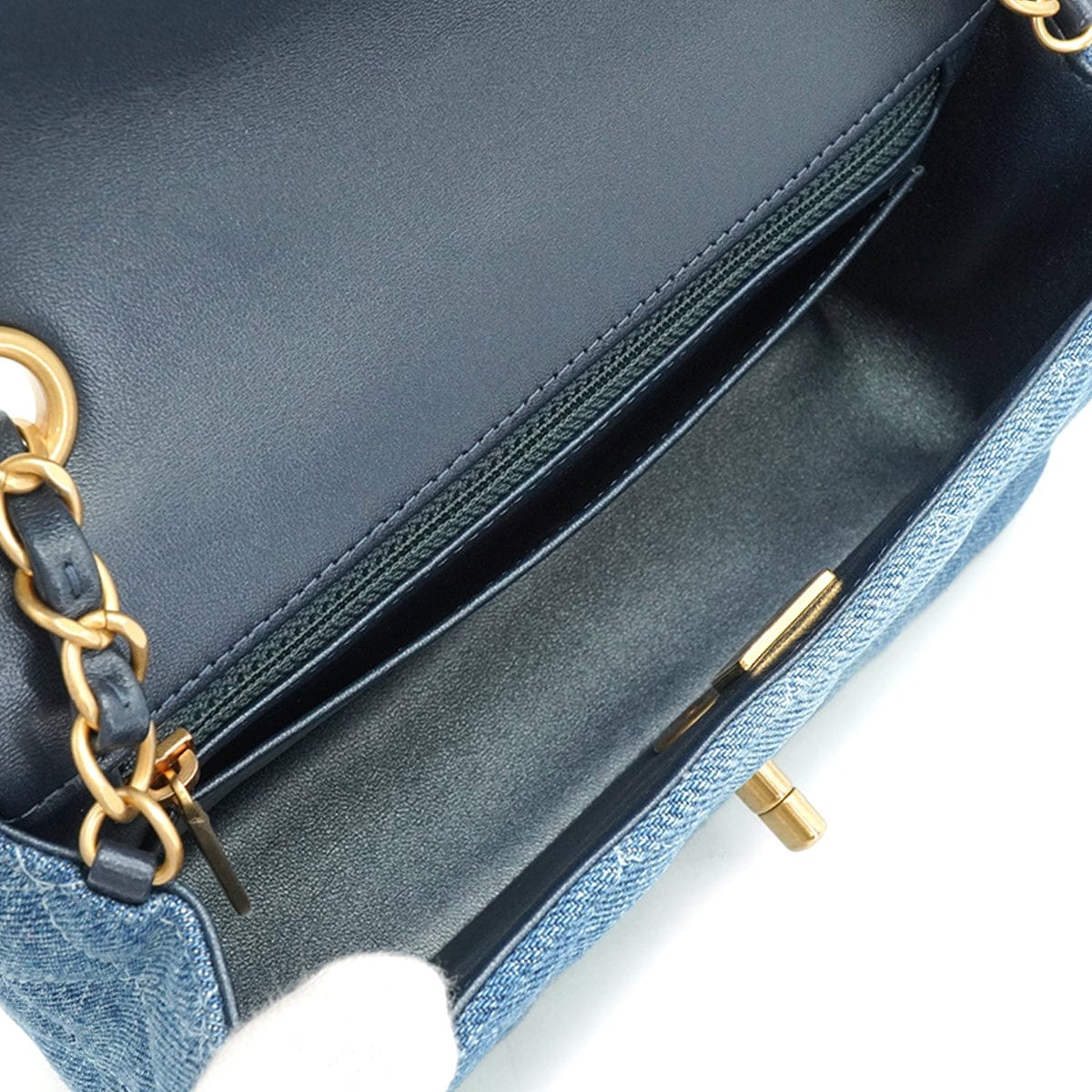 Luxury Promise Japan CHANEL MINI MATELASSE CHAIN SHOULDER BAG BLUE DENIM LAMB SKIN GOLD HARDWARE 90343616