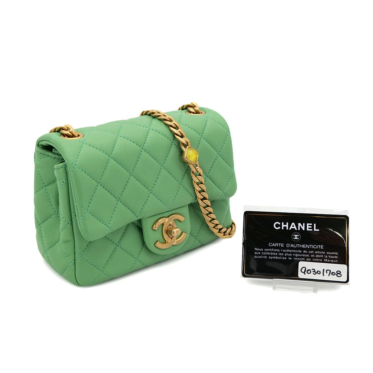 Luxury Promise Japan CHANEL MINI MATELASSE CHAIN SHOULDER BAG GREEN LAMB SKIN 90301708