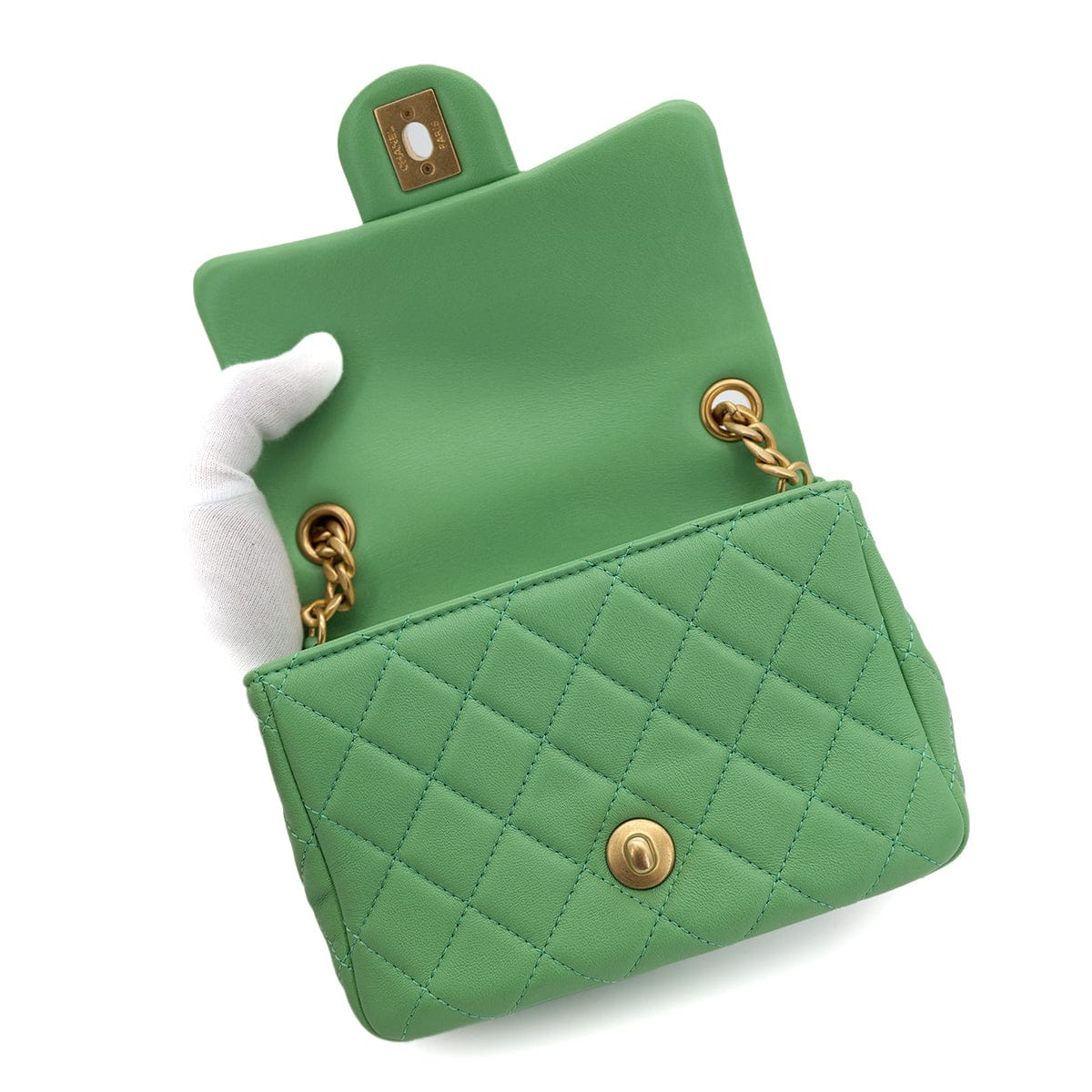 Luxury Promise Japan CHANEL MINI MATELASSE CHAIN SHOULDER BAG GREEN LAMB SKIN 90301708
