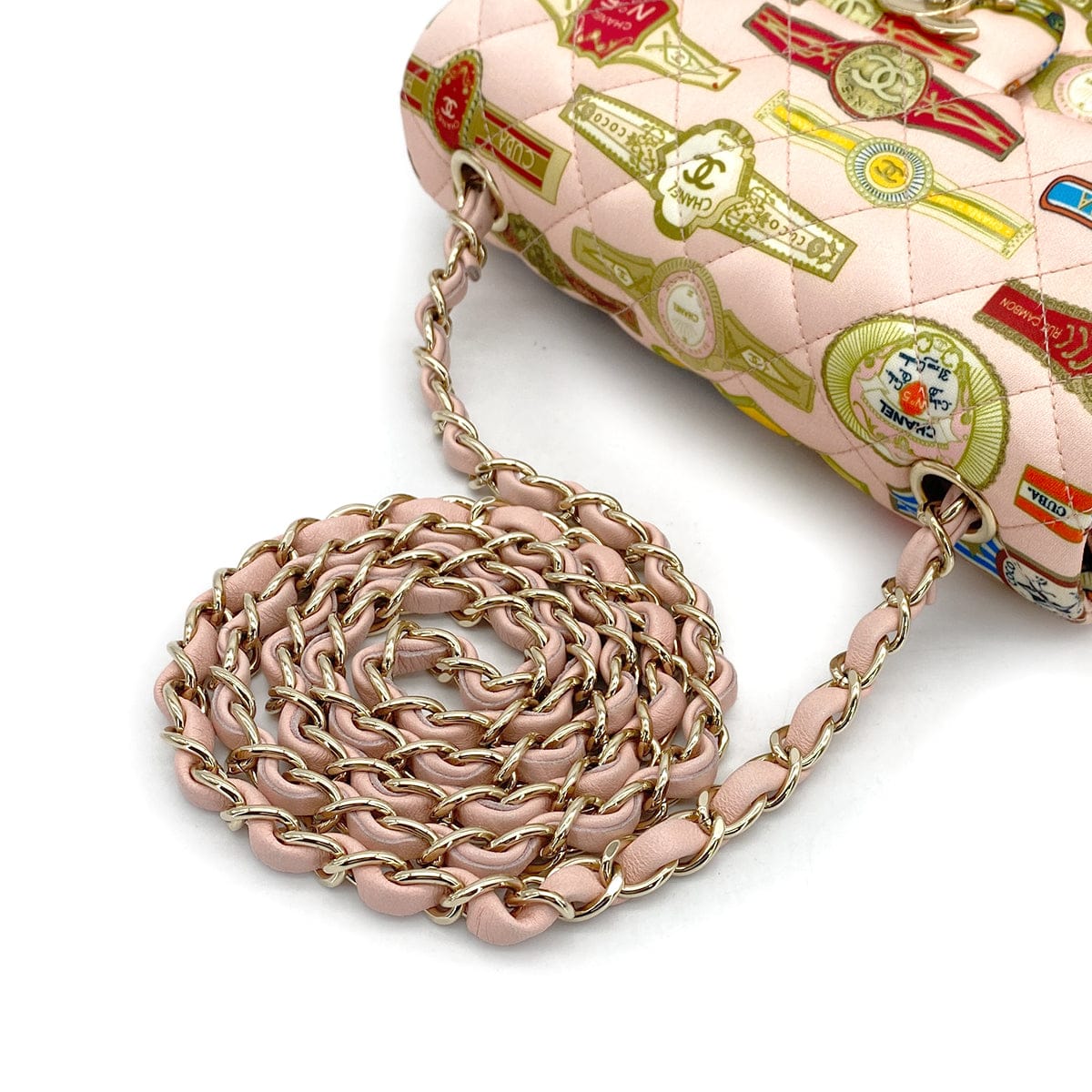 Luxury Promise Japan CHANEL MINI MATELASSE CUBA COLLECTION CHAIN SHOULDER BAG PINK BEIGE SATIN 90309240