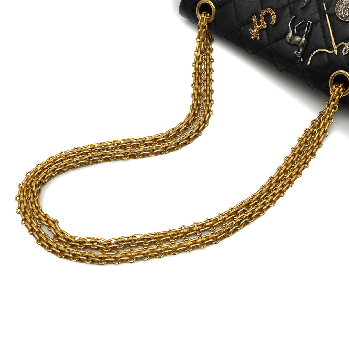 Luxury Promise Japan CHANEL MINI MATERASSE 2.55 LUCKY CHARM CHAIN SHOULDER BAG BLACK LEATHER GOLD HARDWARE 90344450